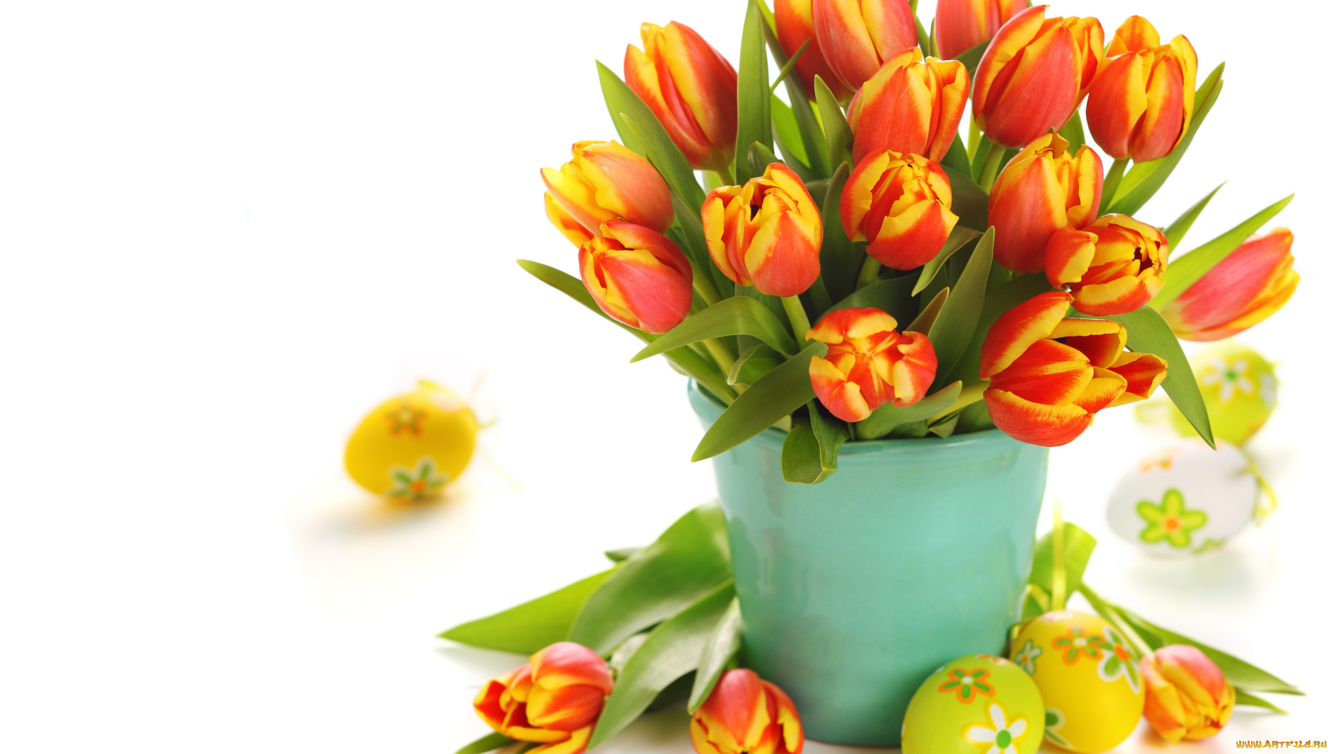праздничные, пасха, тюльпаны, цветы, яйца, крашенки