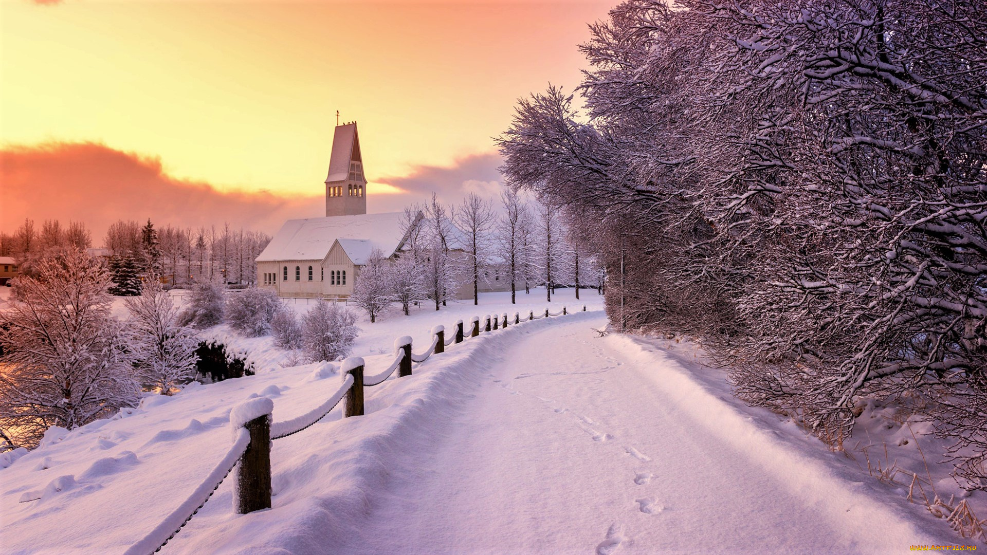 города, -, пейзажи, snow, tree, road, церковь, winter, church, building, зима, снег, дорога