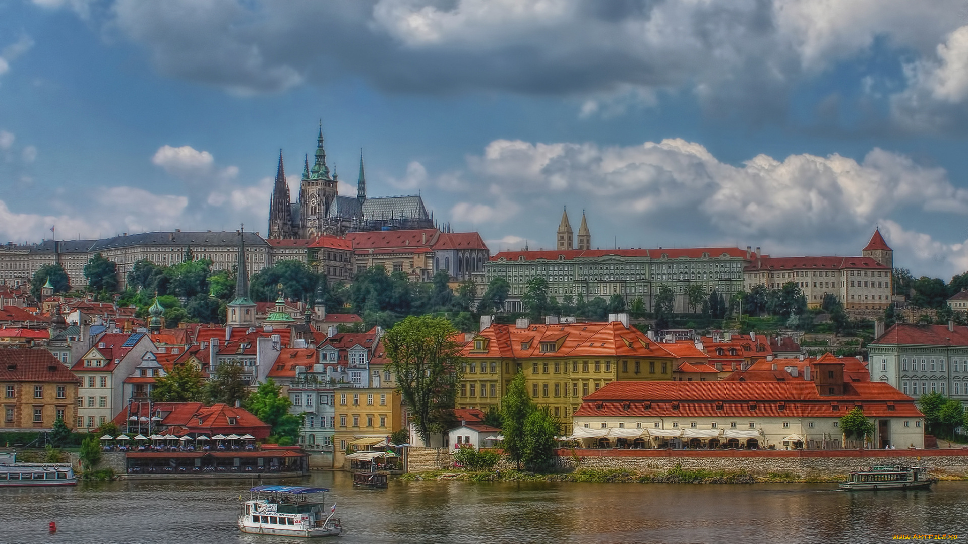 prague, города, прага, , Чехия, панорама, дворец, река