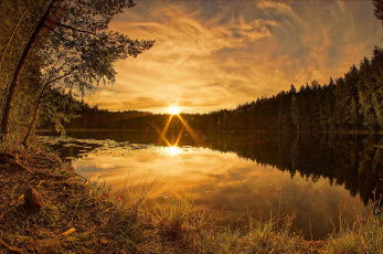 Картинка природа восходы закаты заря река лес