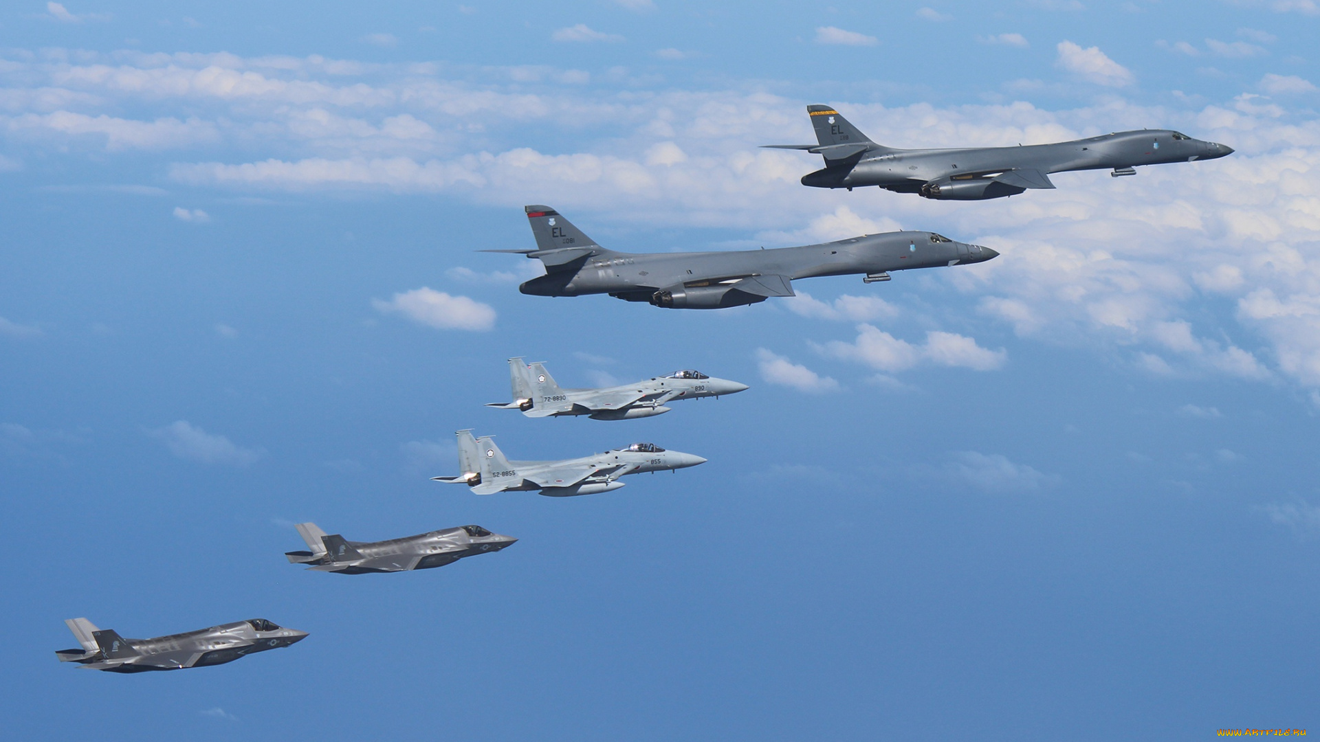 авиация, боевые, самолёты, f-15s, rockwell, b-1b, lancers, небо, полет, f-35b