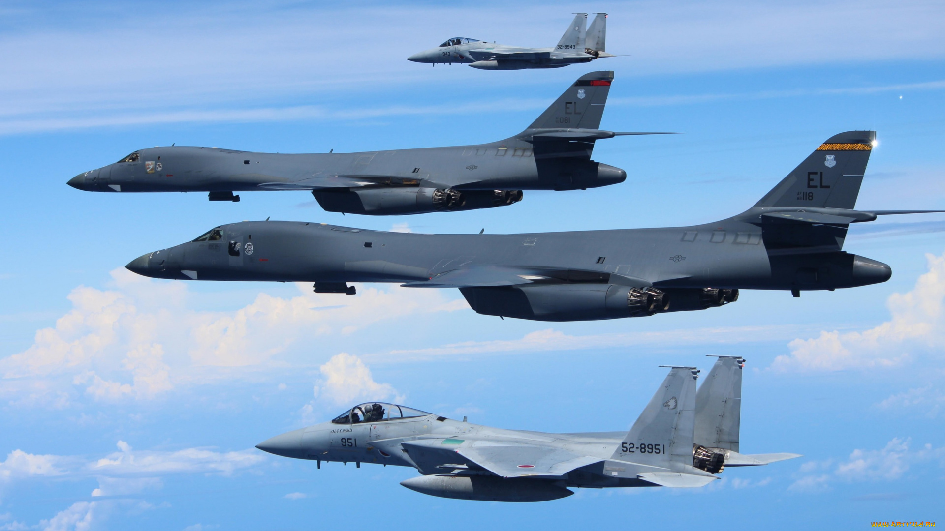 авиация, боевые, самолёты, полет, небо, rockwell, b-1b, lancers, f-15s