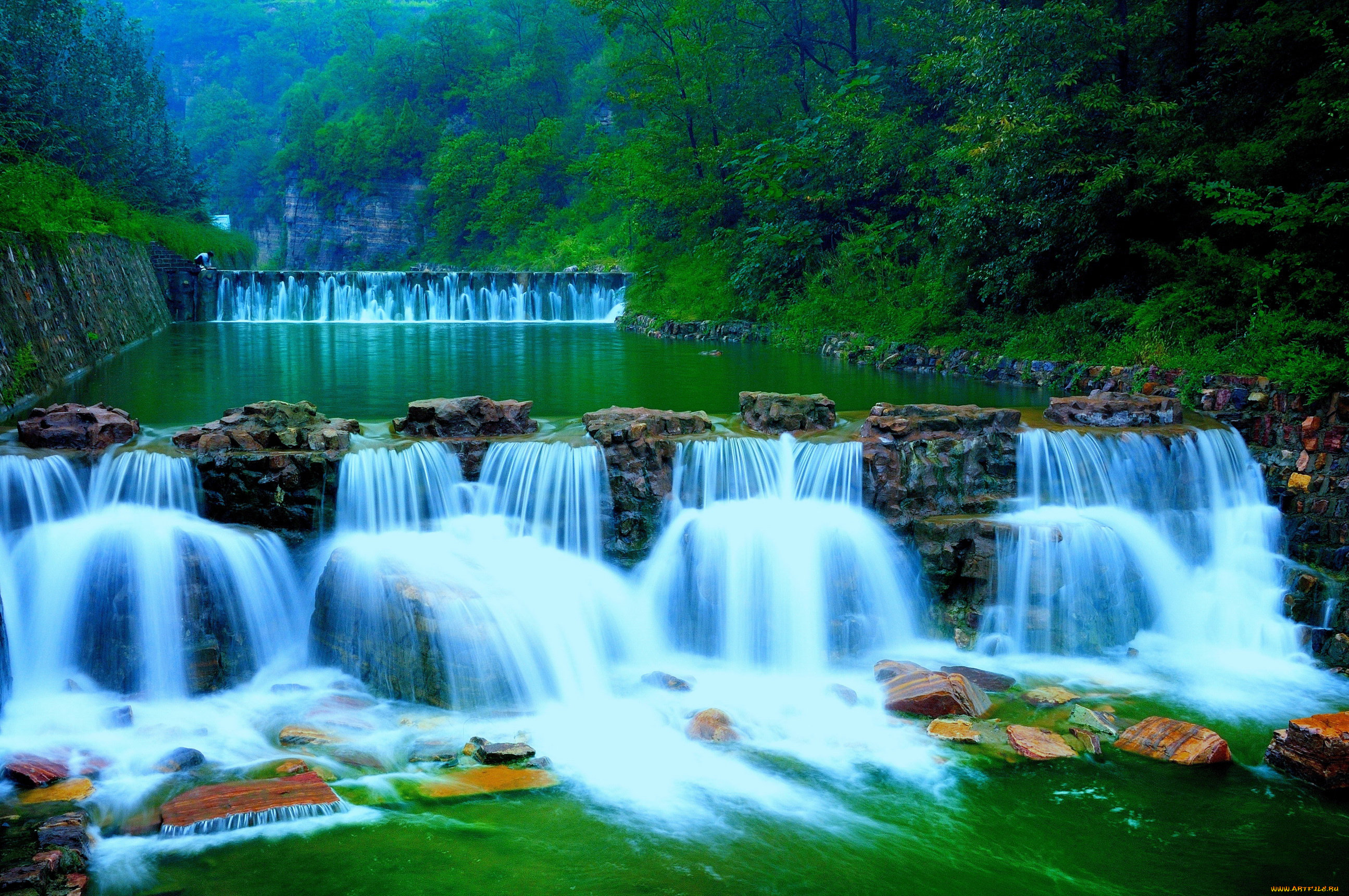 природа, водопады, поток, вода