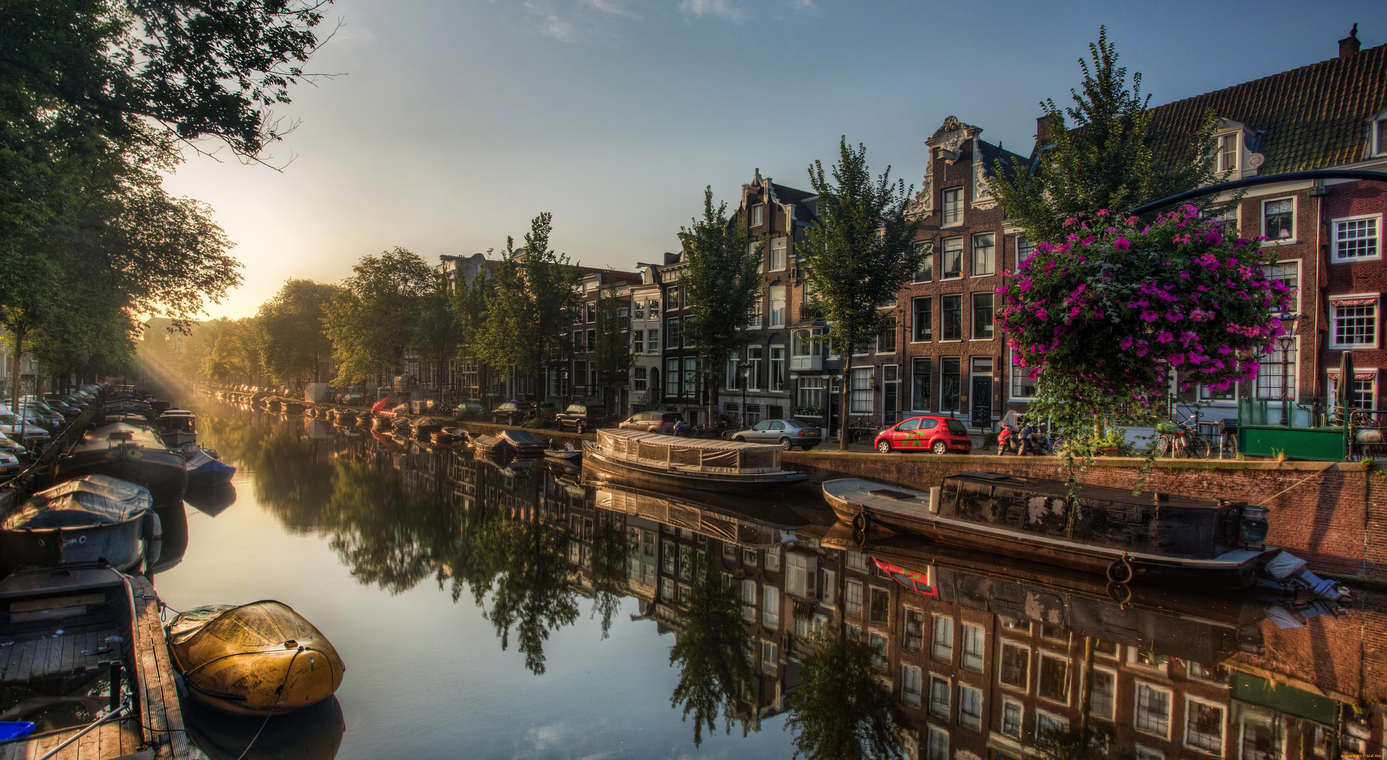 города, амстердам, , нидерланды, канал, лодки, дома, амстердам