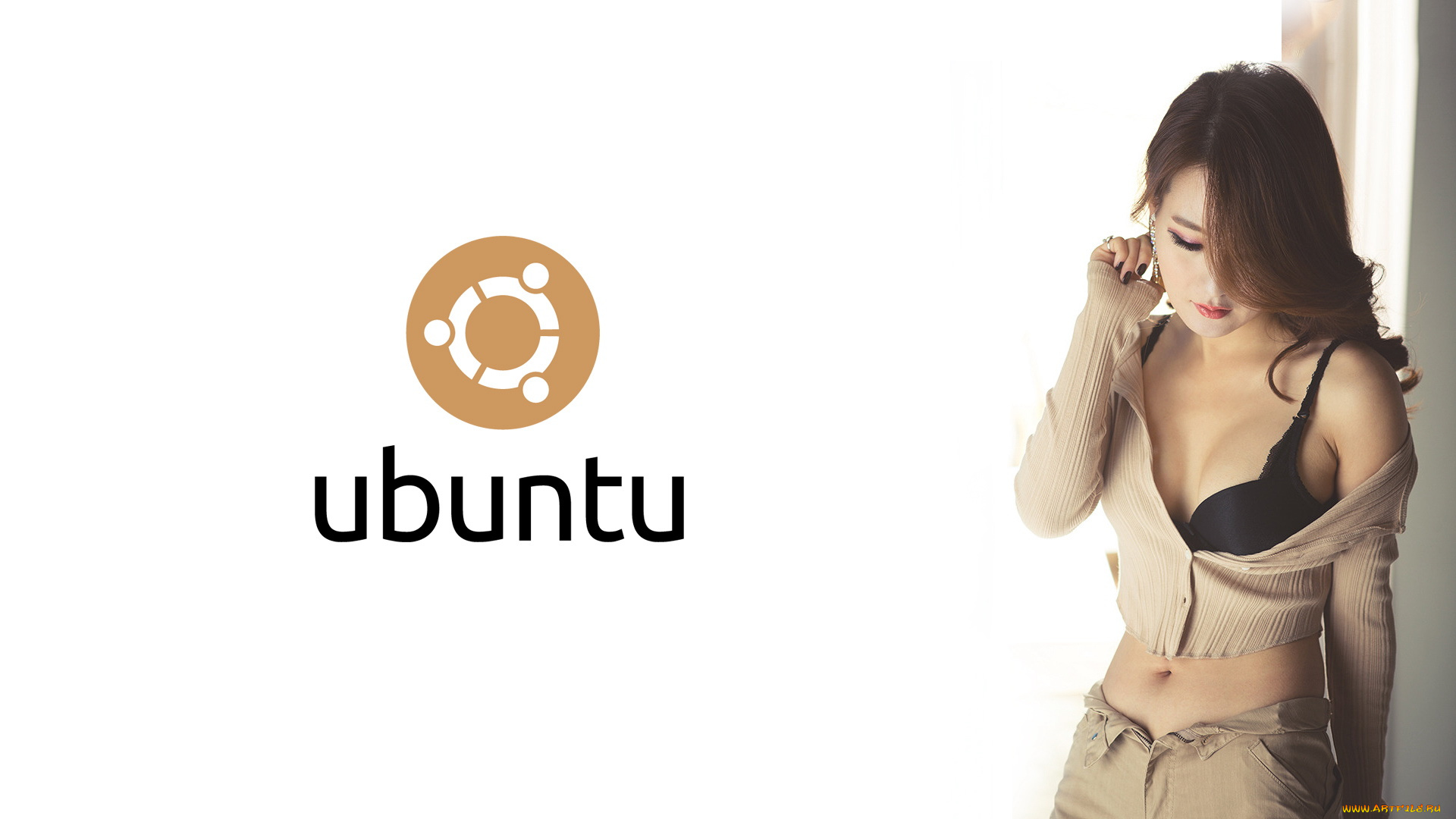 компьютеры, ubuntu, linux, девушка, фон, логотип