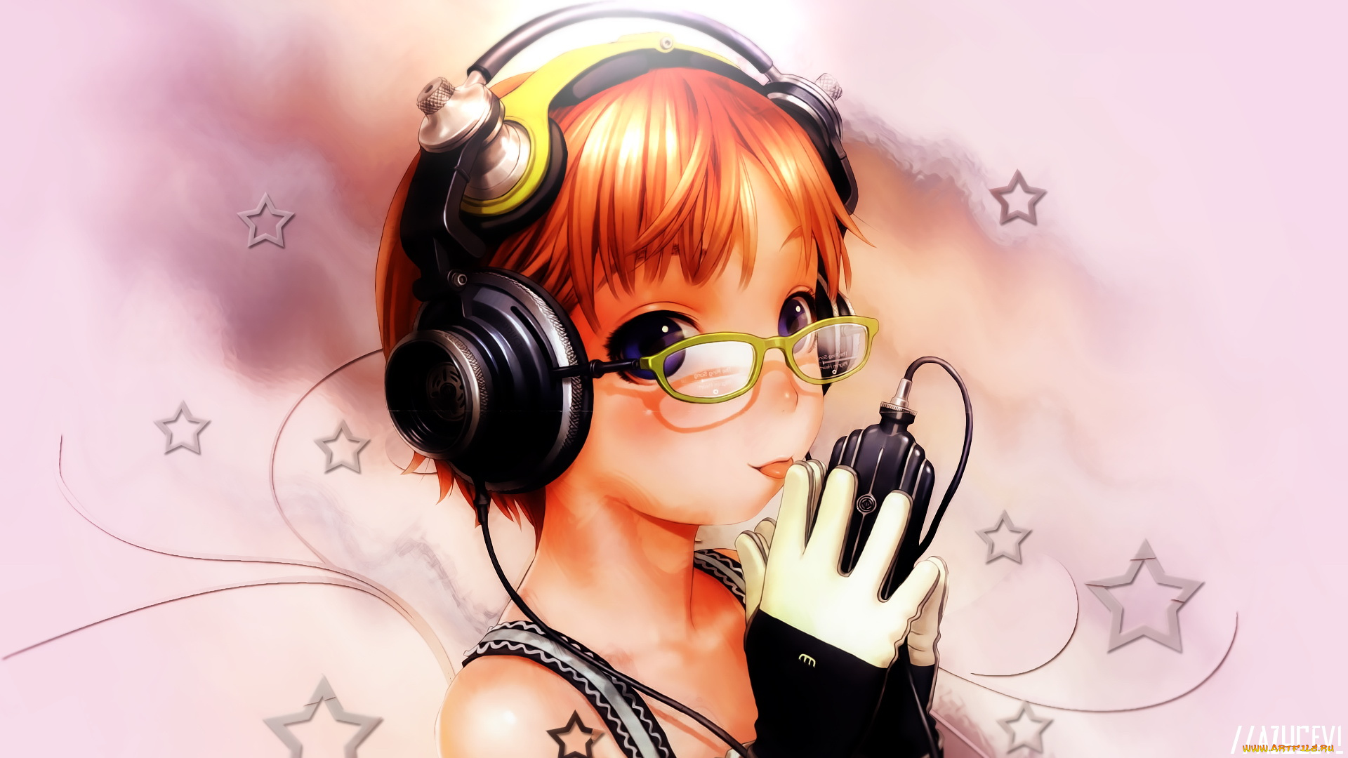 аниме, headphones, instrumental, девочка, наушники, очки