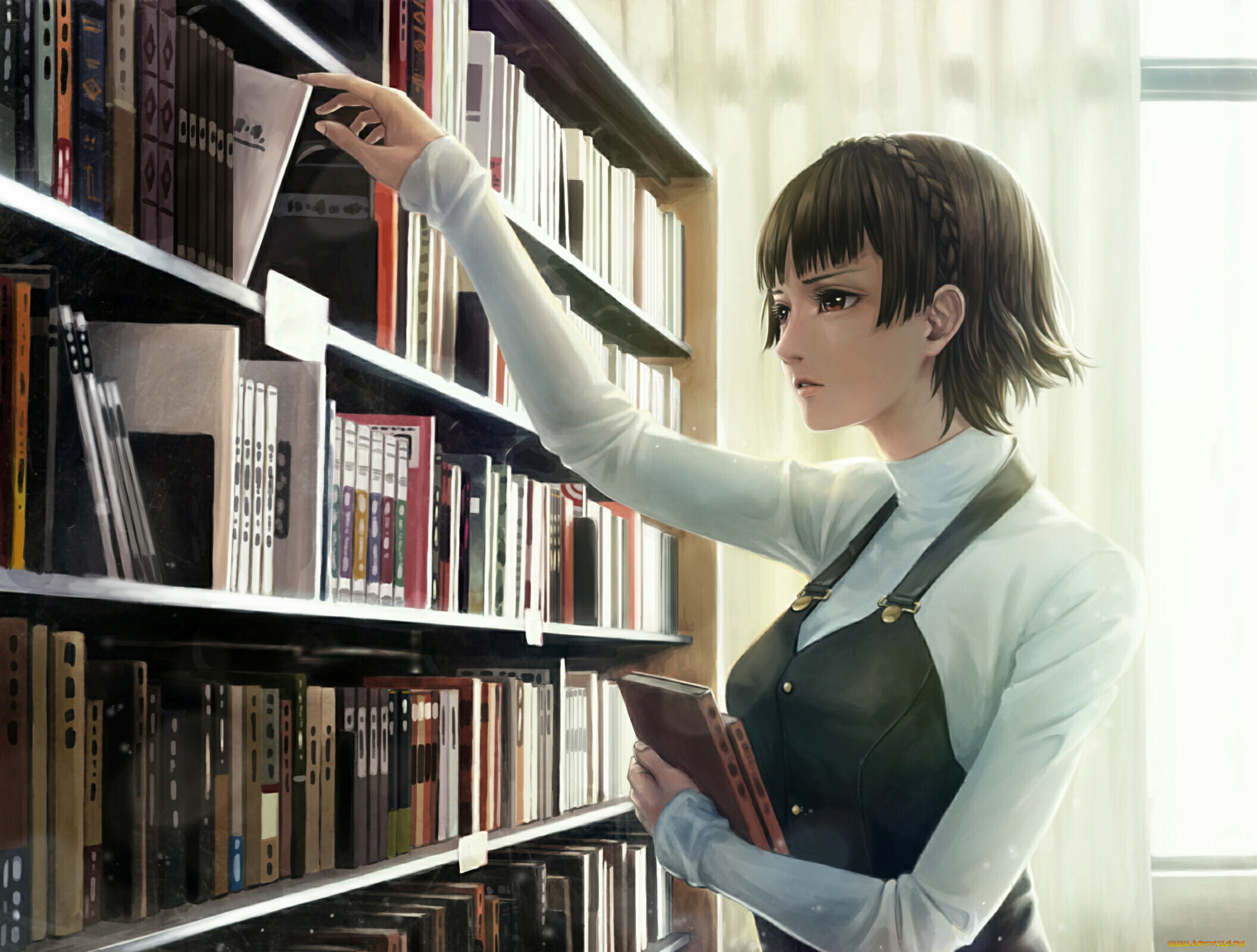 аниме, persona, девушка, книги, namako, mikan, niishima, makoto, art, anime