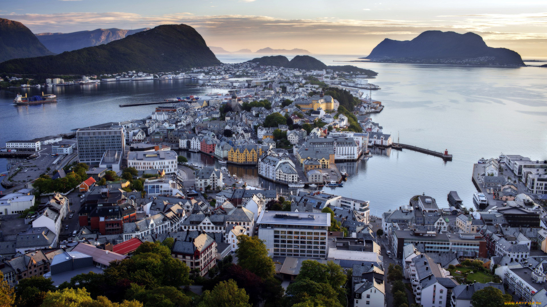 города, олесунн, , норвегия, панорама