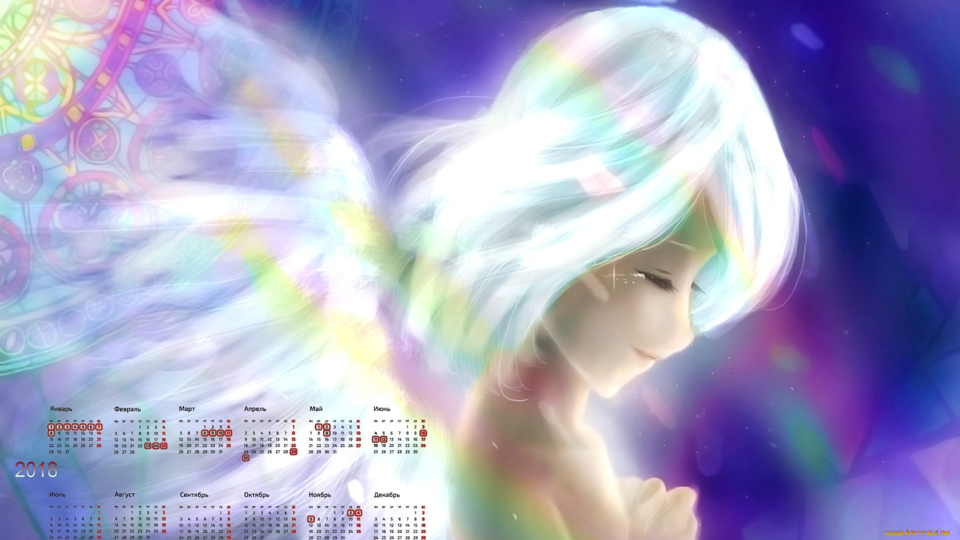 календари, аниме, профиль, ангел, крылья