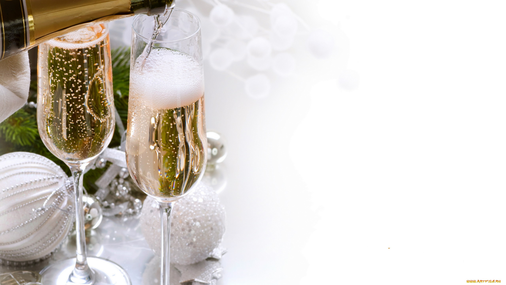 праздничные, угощения, бокалы, шампанское, праздник, бутылка