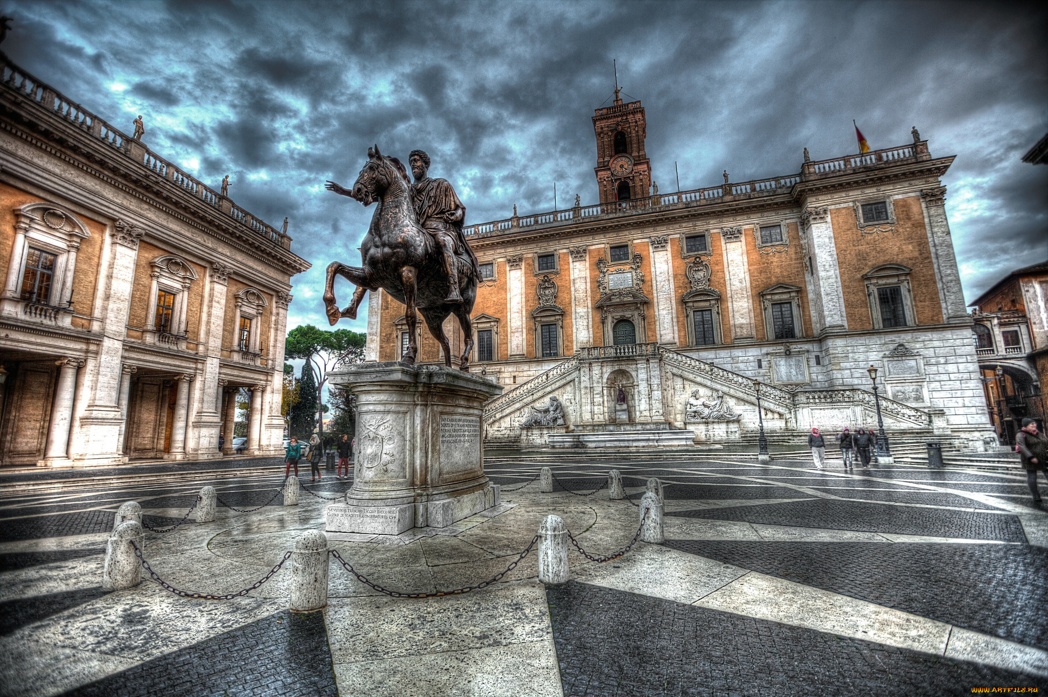 roma, by, day, -, piazza, del, campidoglio, города, рим, , ватикан, , италия, здания, статуя, площадь
