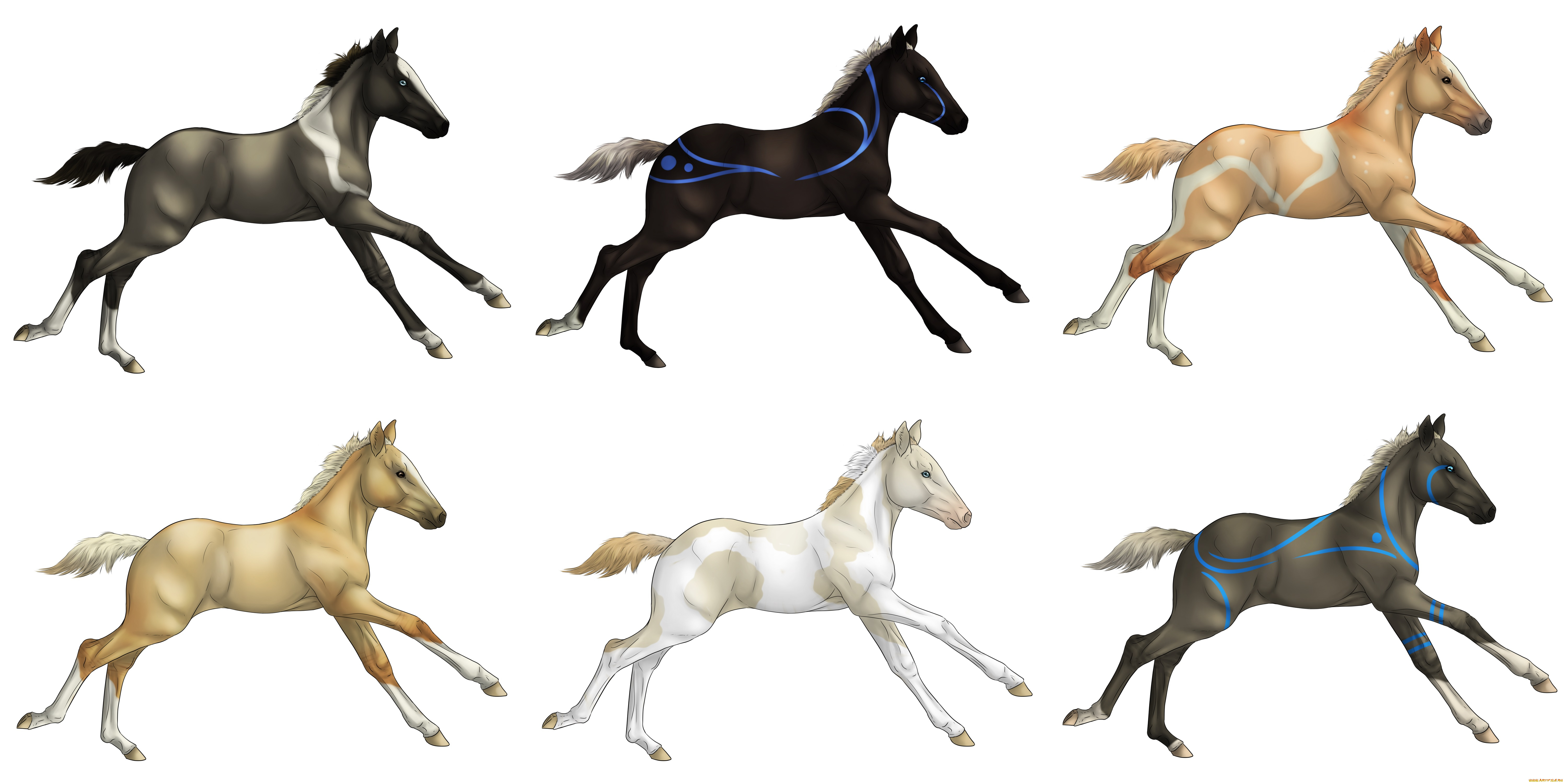 рисованное, животные, , лошади, фон, лошадки
