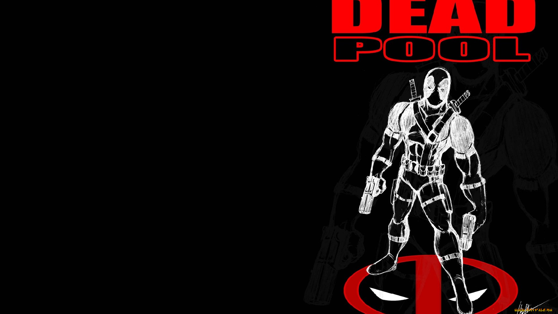deadpool, рисованные, комиксы, воин, ножи, пистолеты, комикс