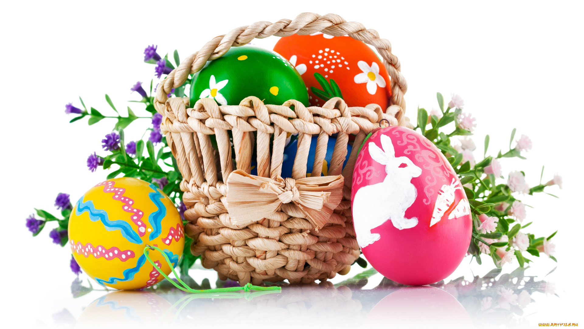 праздничные, пасха, цветы, корзинка, крашенки, яйца