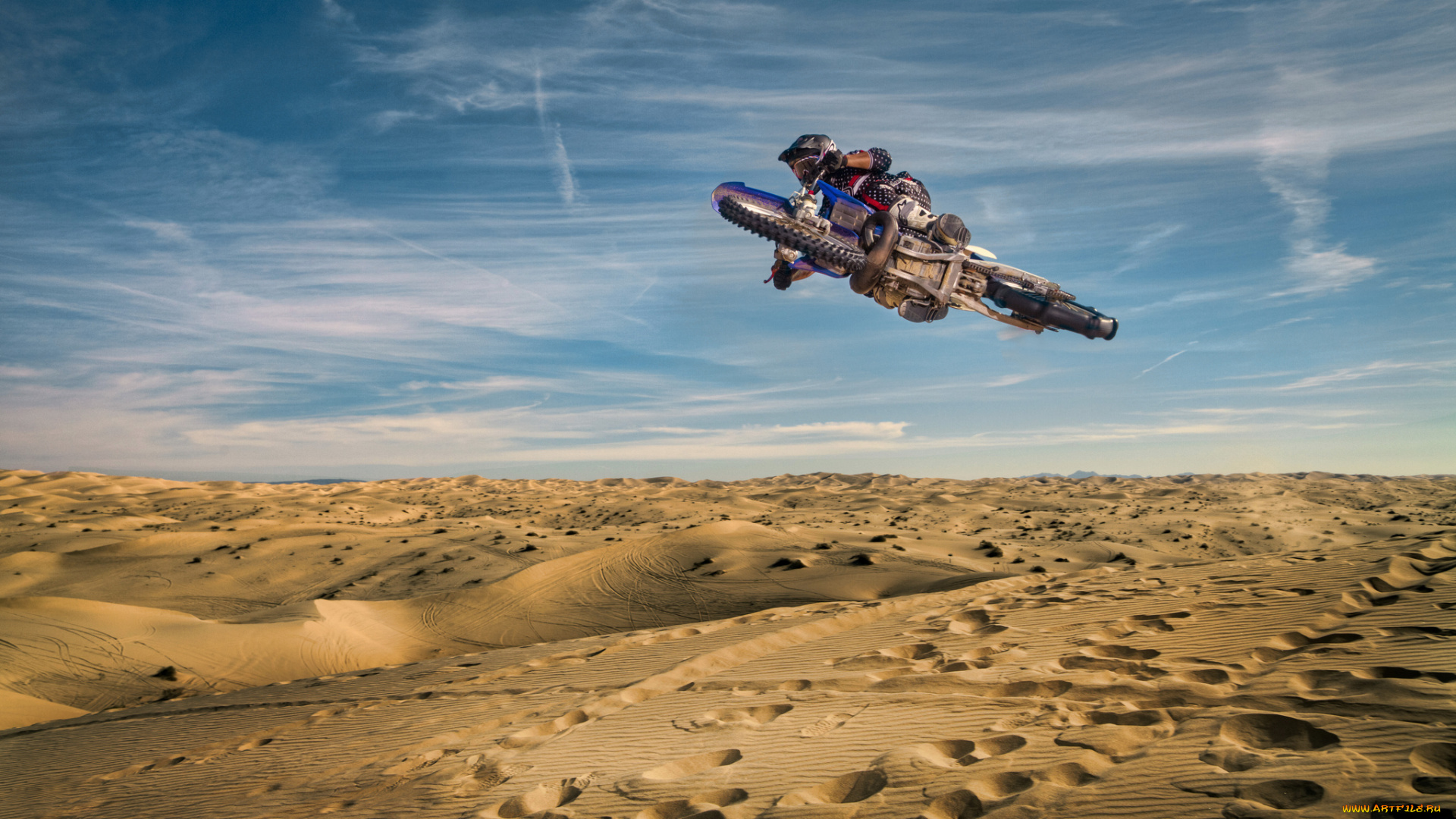 спорт, мотокросс, байк, гонщик, прыжок, песок, пустыня