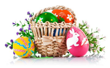 Картинка праздничные пасха цветы корзинка крашенки яйца