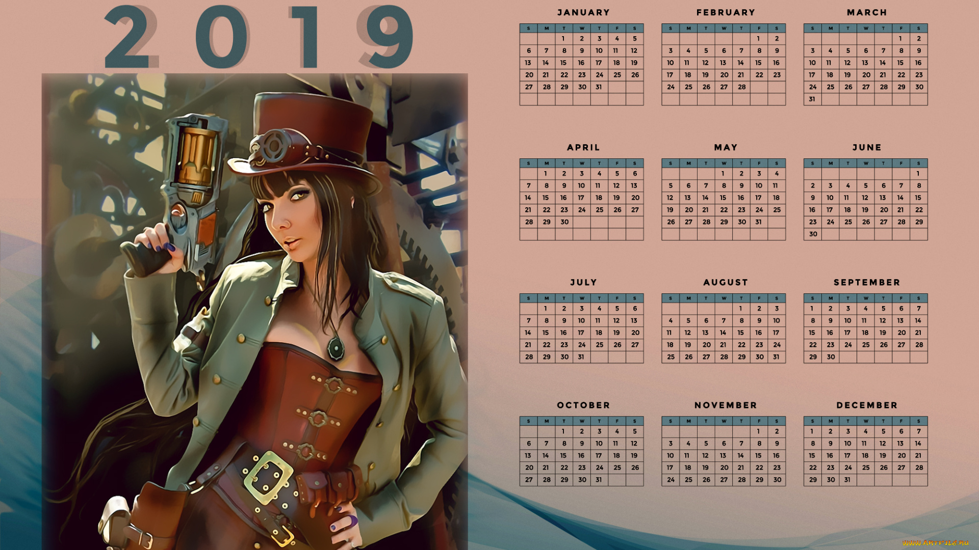 календари, фэнтези, шляпа, девушка, оружие