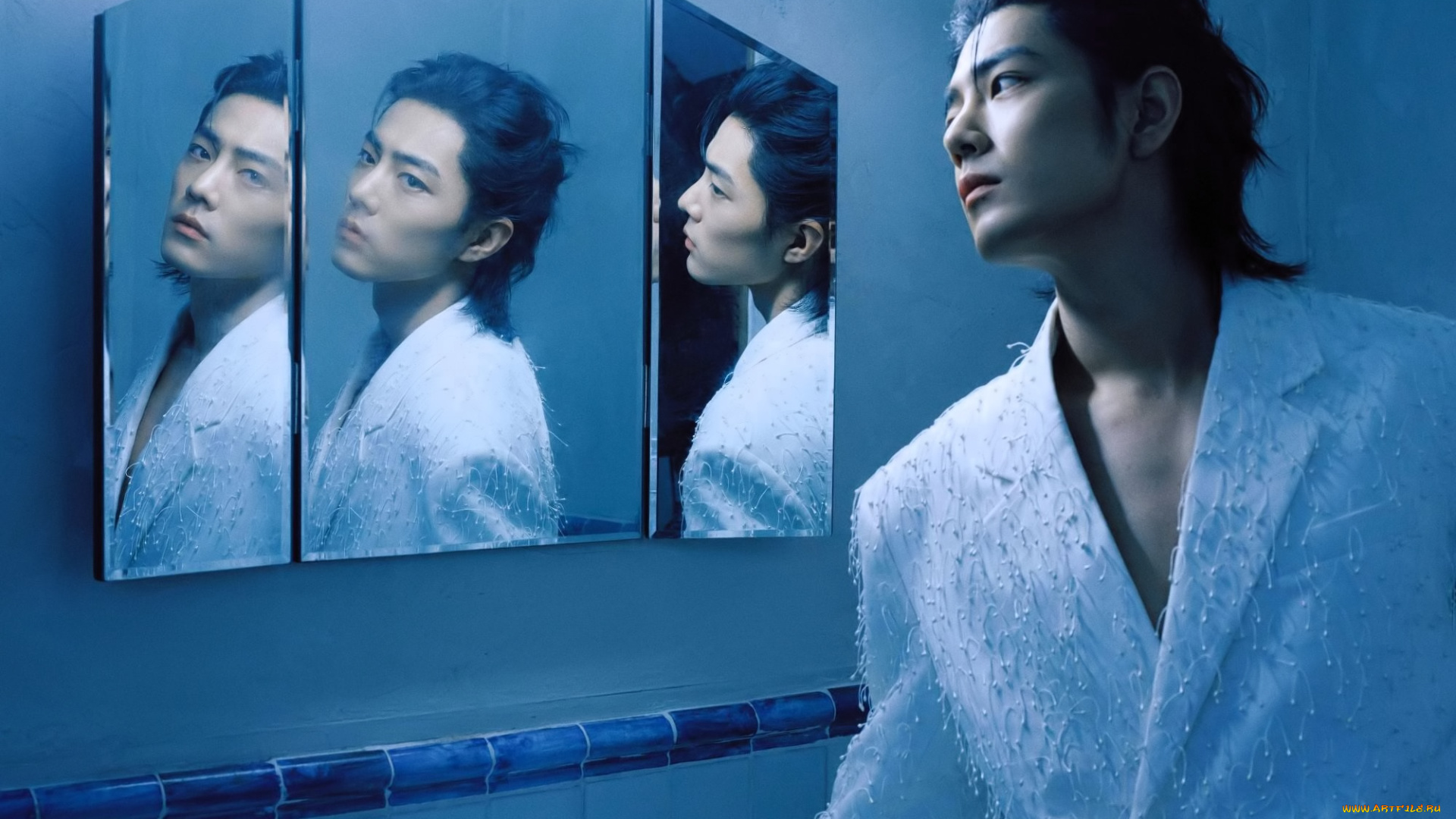 мужчины, xiao, zhan, актер, пиджак, зеркало