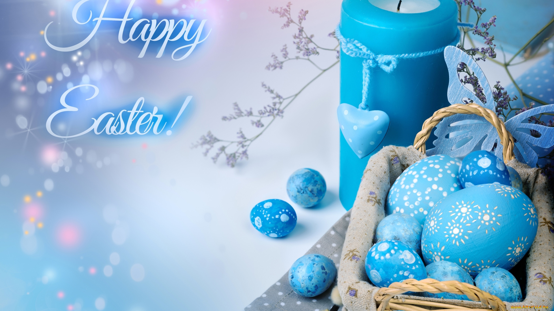 праздничные, пасха, голубой, декор, яйца, свеча