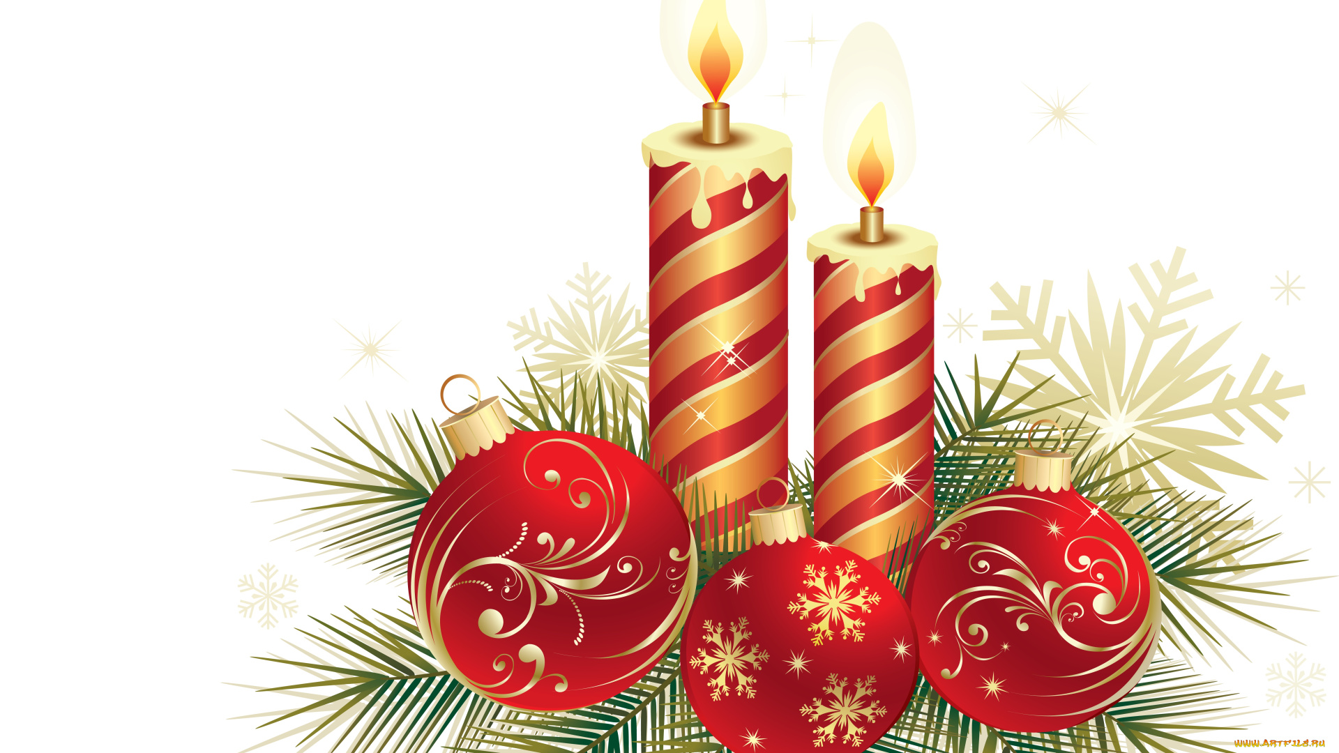 праздничные, векторная, графика, , новый, год, шары, свечи, ветки