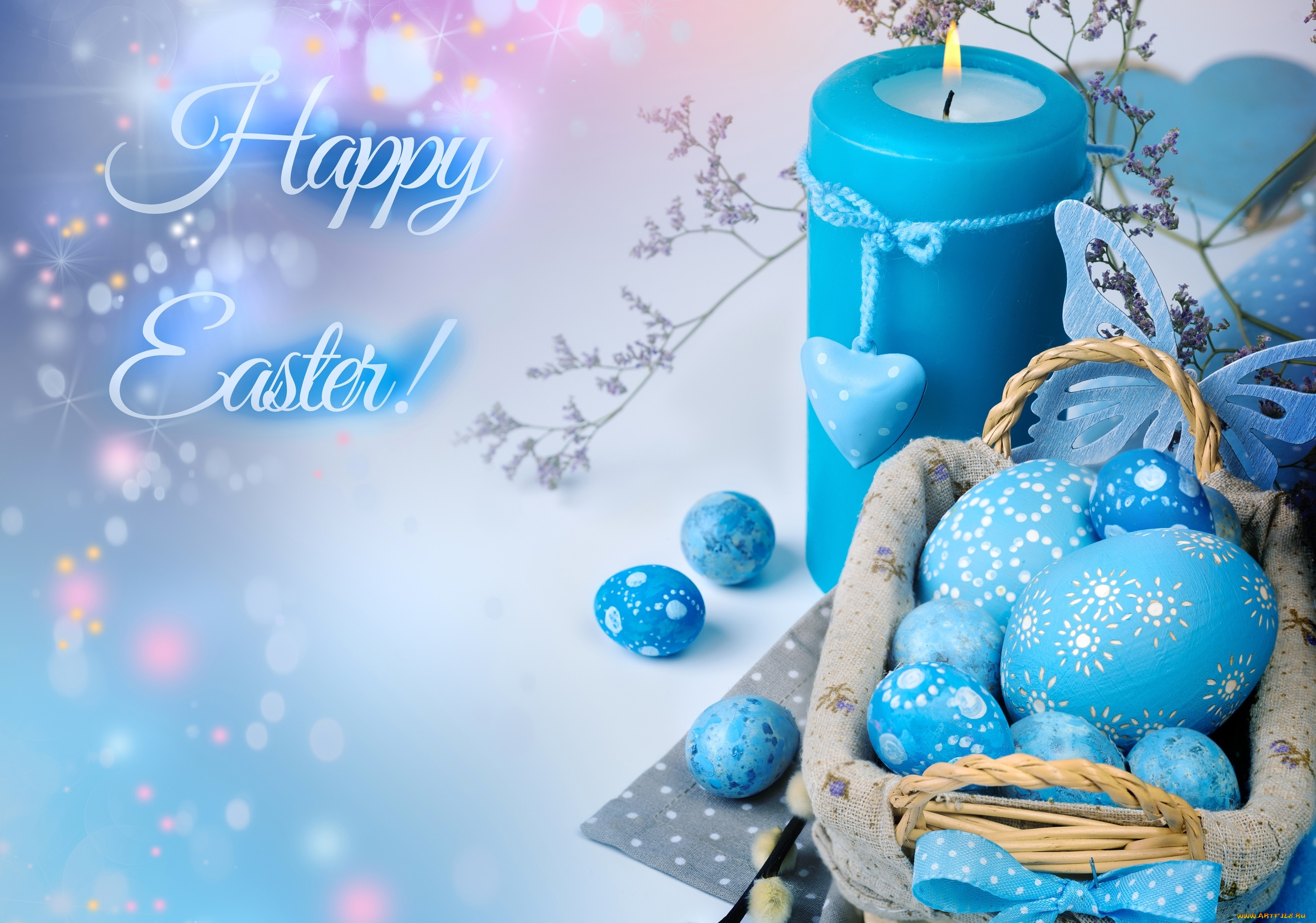 праздничные, пасха, голубой, декор, яйца, свеча