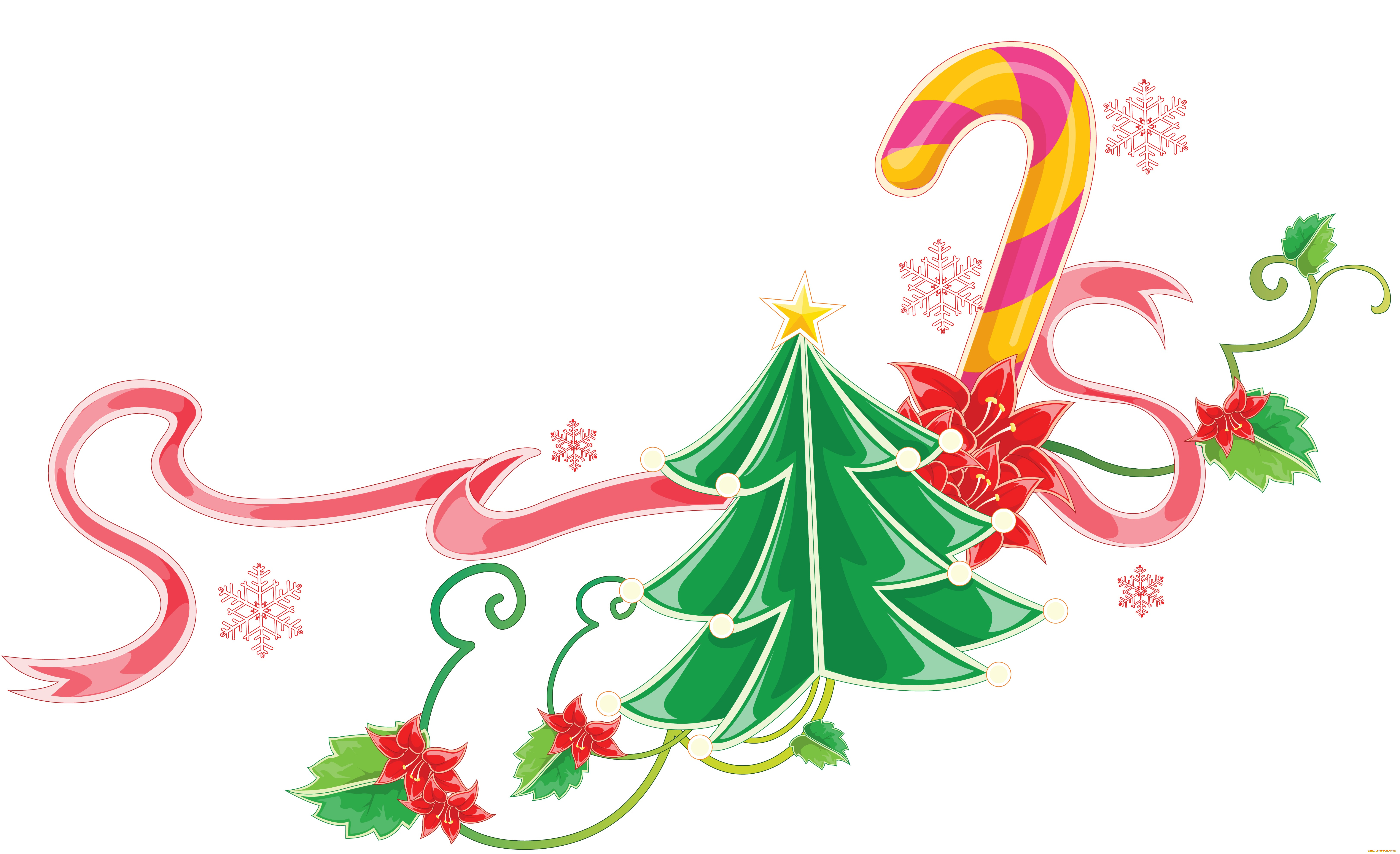 праздничные, векторная, графика, , новый, год, цветы, лента, елка, конфета, снежинки