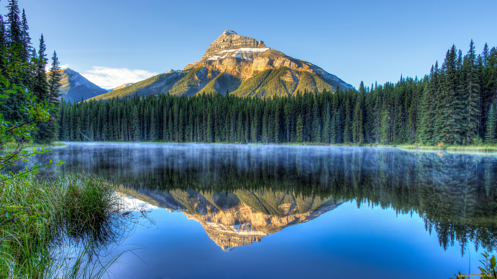 природа, реки, озера, канада, горы, лес, отражение