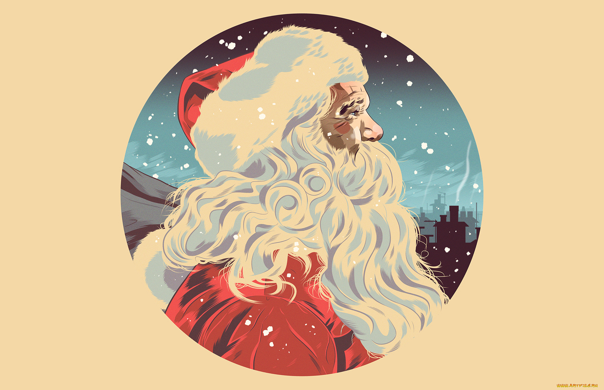 праздничные, рисованные, рождество, новый, год, шапка, new, year, борода, дед, мороз