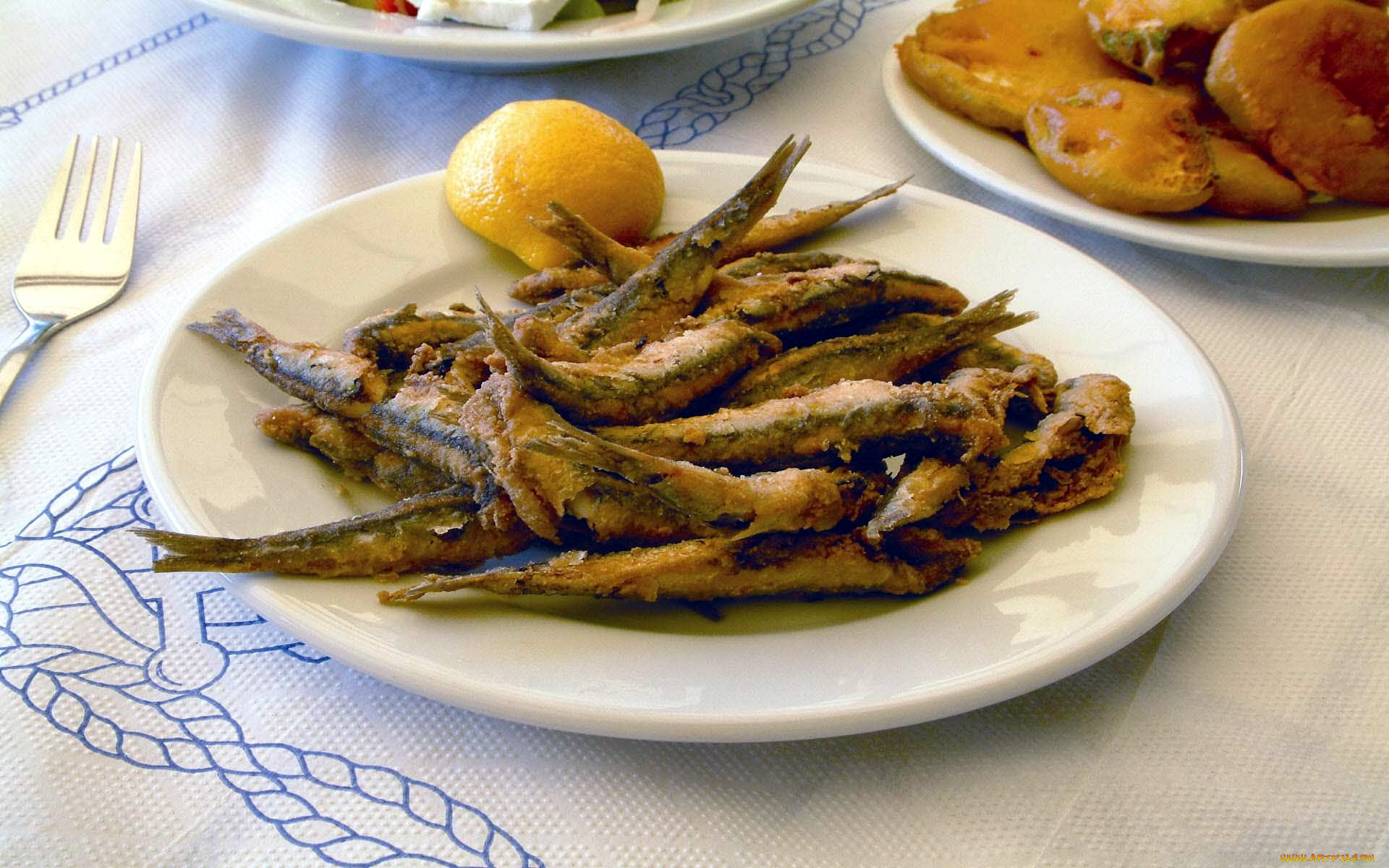 еда, рыбные, блюда, , с, морепродуктами, греческая, кухня, салака