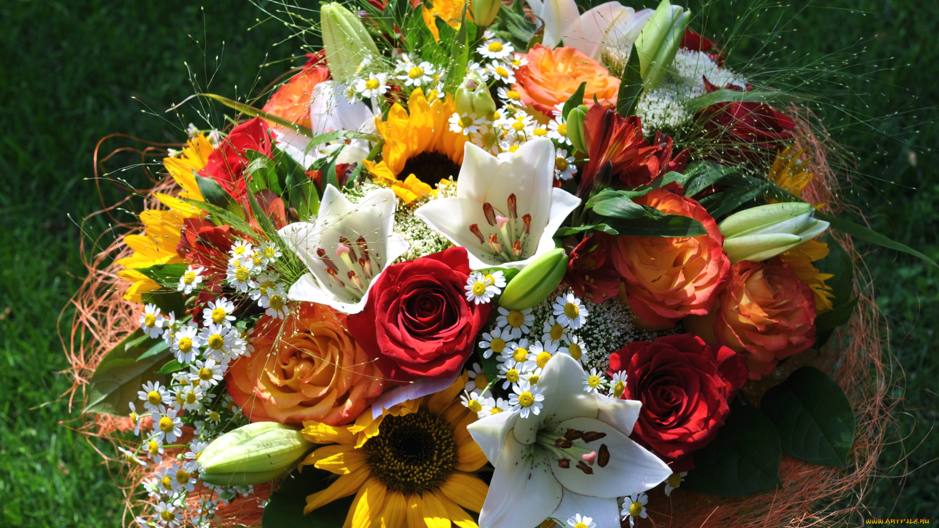 цветы, букеты, , композиции, подсолнухи, розы, ромашки, лилии
