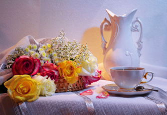 Картинка цветы разные+вместе чашка хризантемы розы
