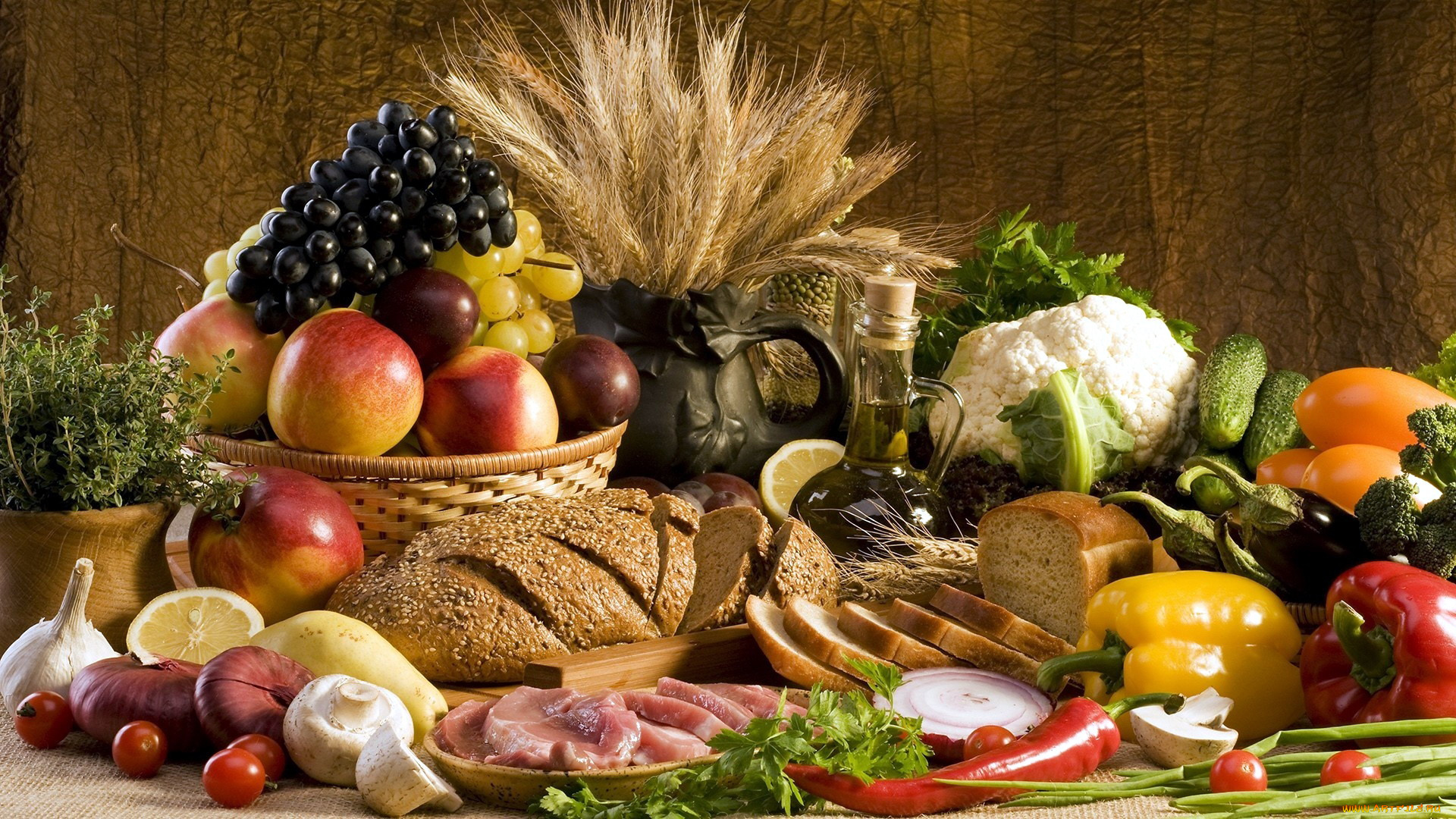 еда, разное, овощи, хлеб, ягоды, фрукты, мясо