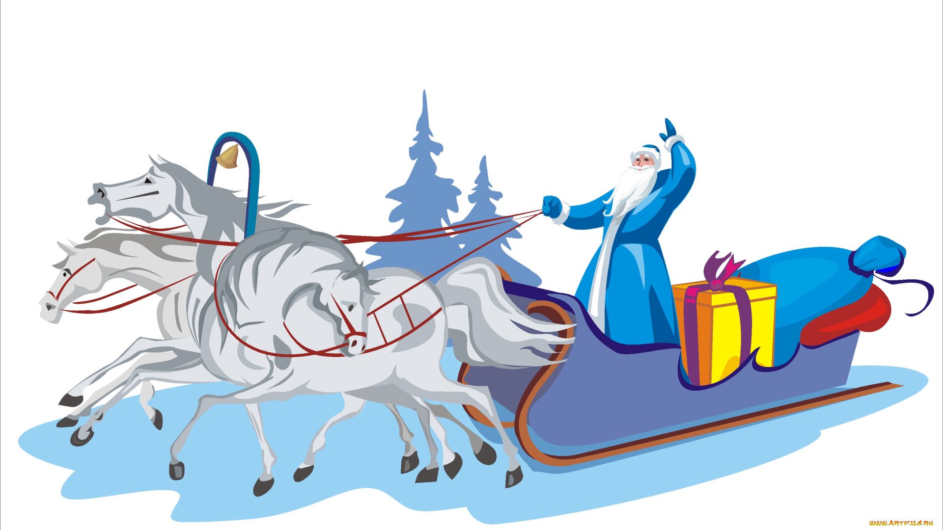 праздничные, векторная, графика, , новый, год, дед, мороз, снег, санки, лошади