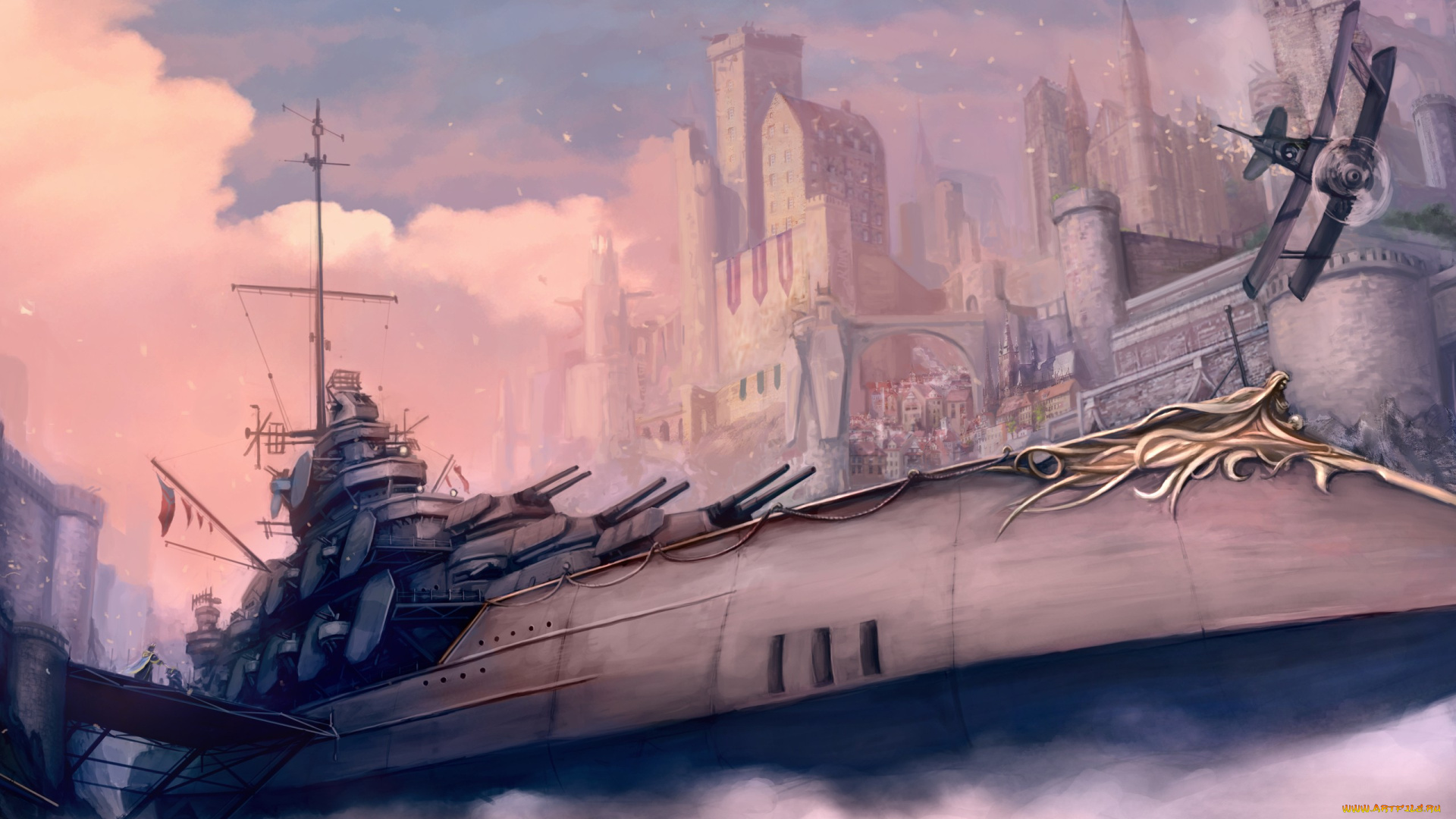battle, ship, steampunk, рисованные, другое