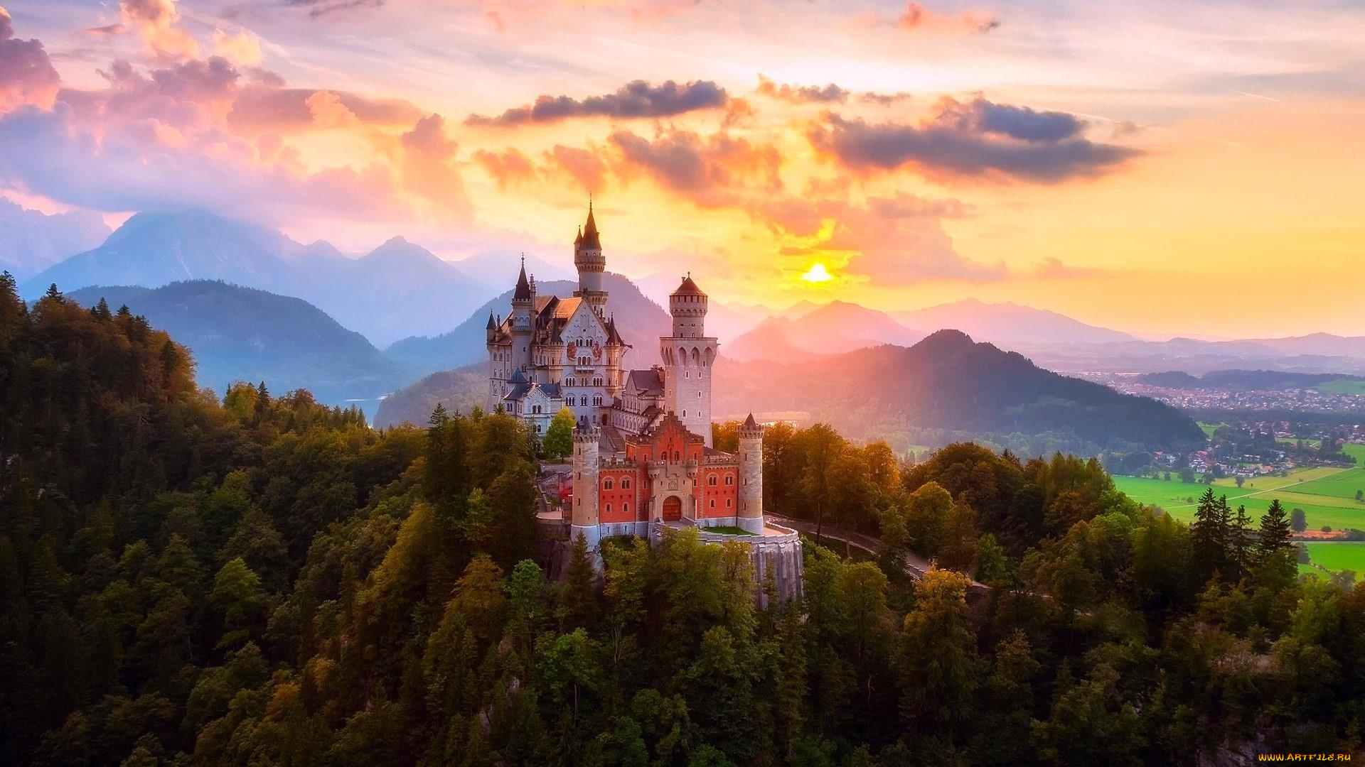 города, замок, нойшванштайн, , германия, neuschwanstein, castle