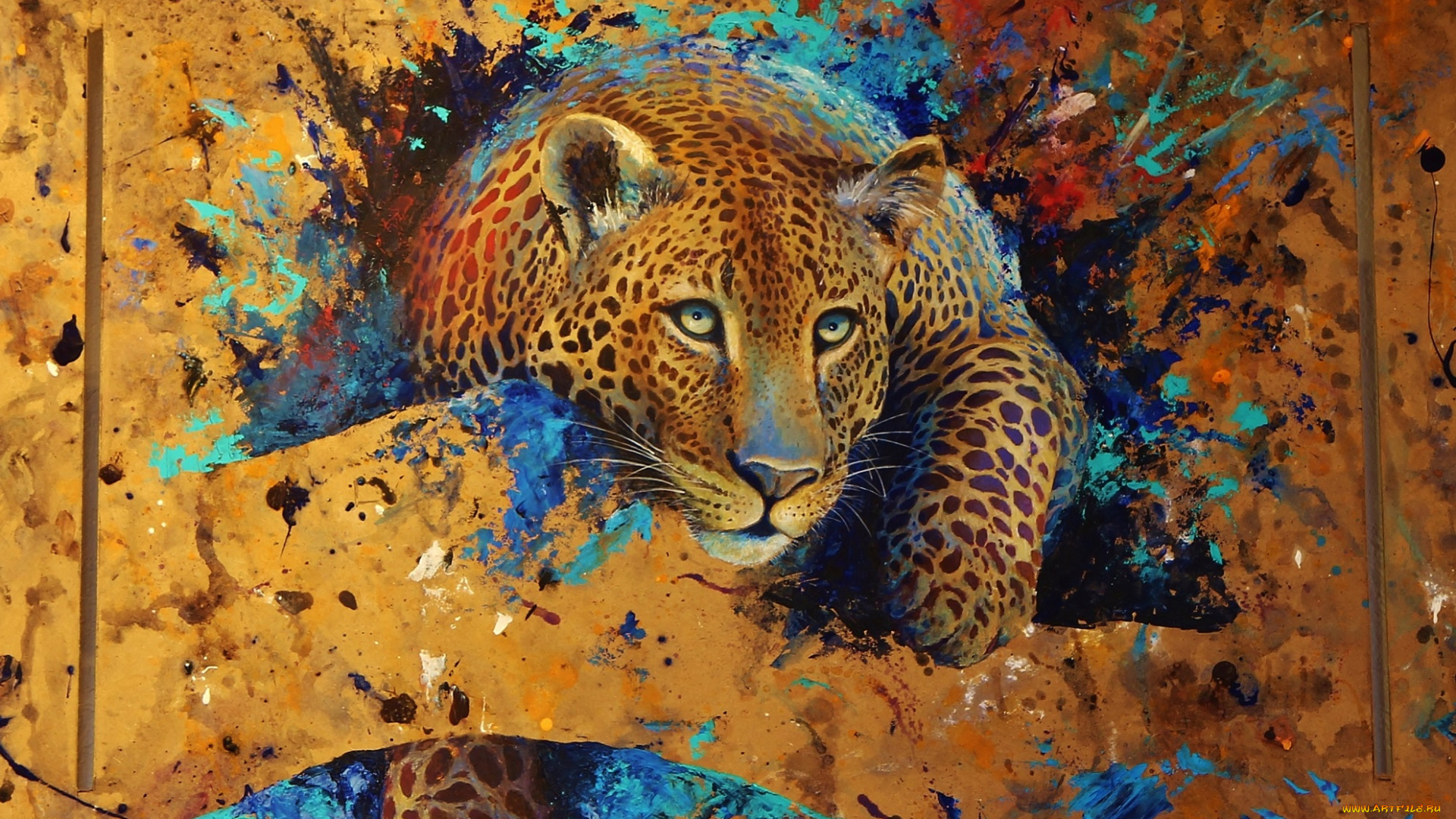 рисованное, животные, абстракция, краски, леопард, рисунок, хищник, арт