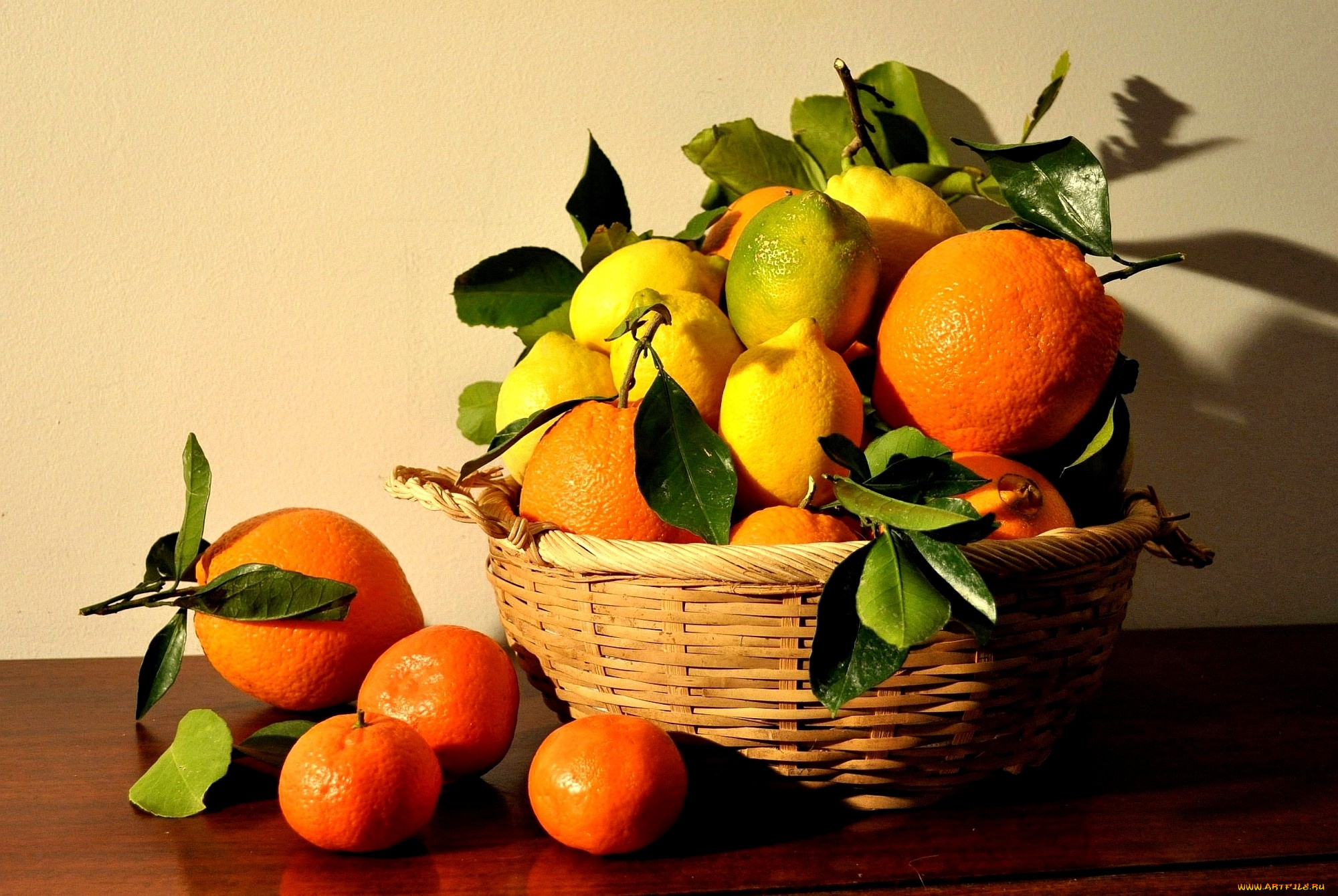 еда, цитрусы, апельсины, лимоны, корзина