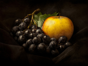 Картинка еда фрукты +ягоды натюрморт виноград яблоко