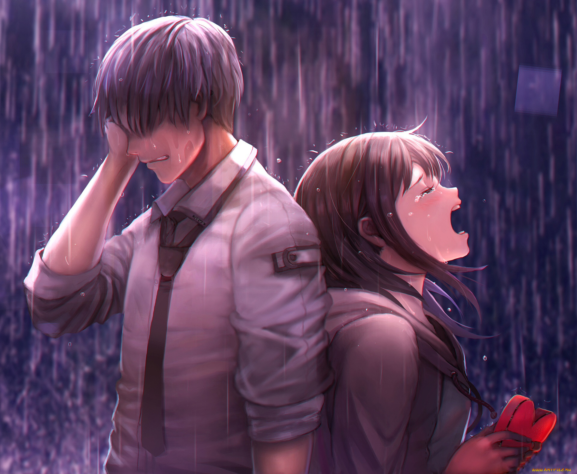 аниме, unknown, , другое, , слёзы, дождь, двое
