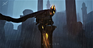 Картинка фэнтези _ghost+blade+ +призрачный+клинок персонаж плащ когти колонны город дождь