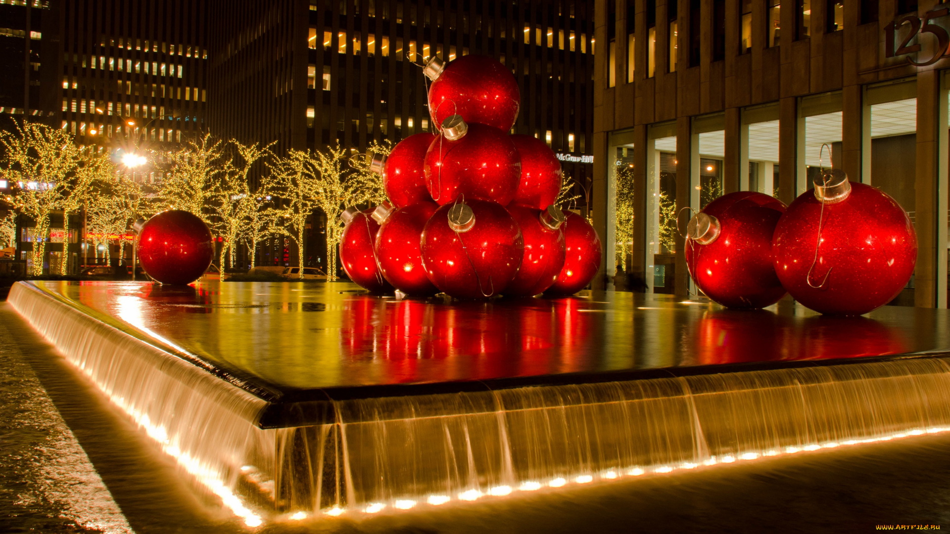 праздничные, новогодние, пейзажи, нью-йорк, гигантские, шары