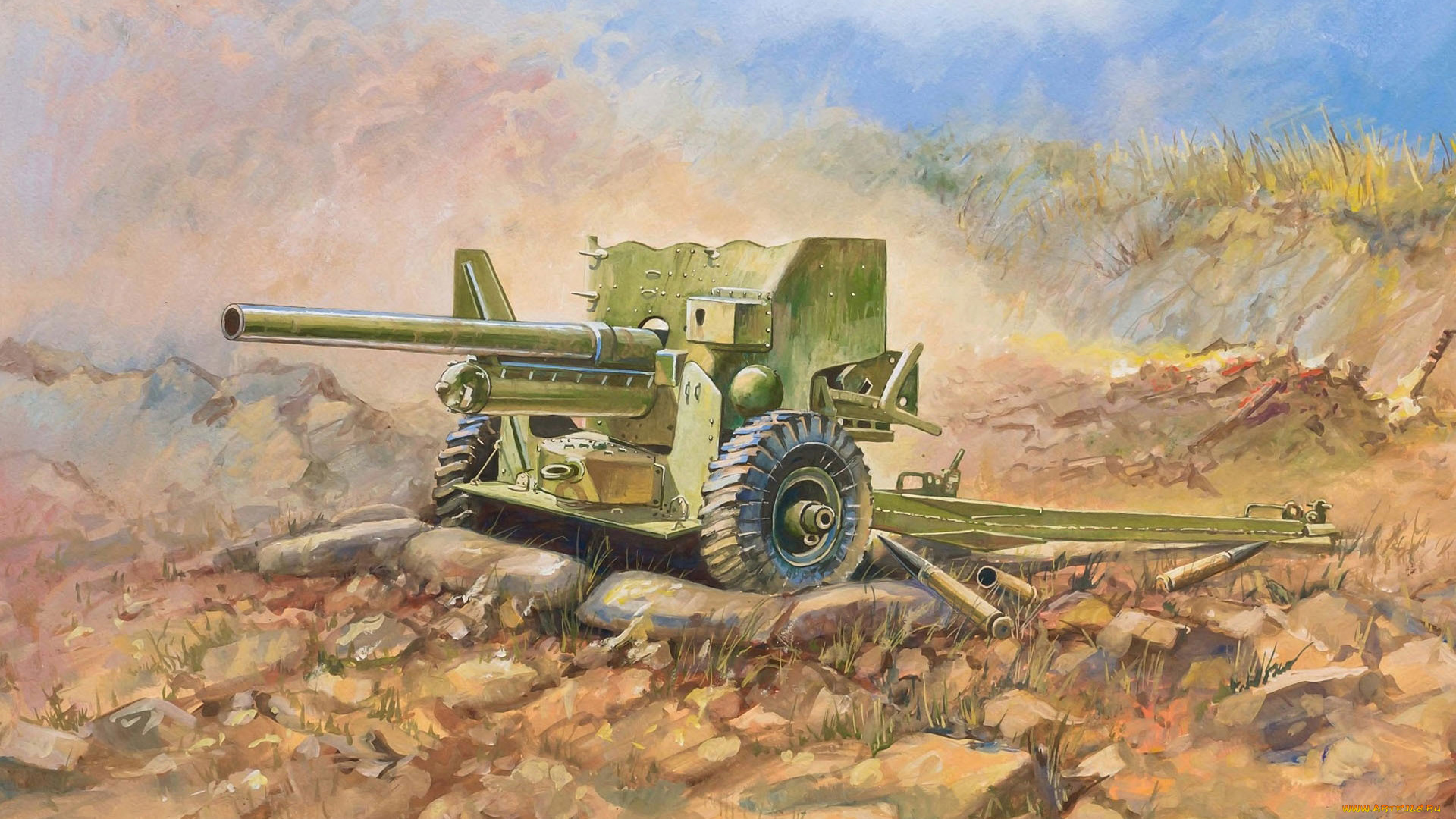 рисованные, армия, пушка, mk-ii, 6, фунтовая, 57-мм