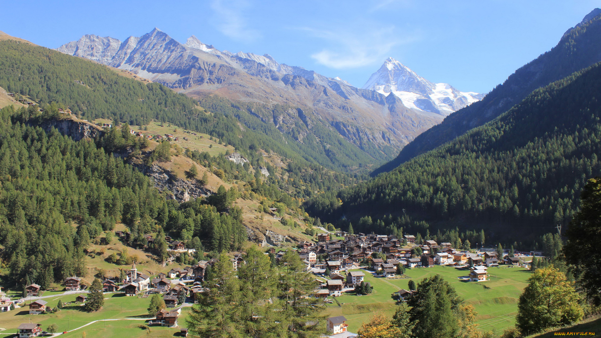 швейцария, альпы, природа, пейзажи, горы, деревня
