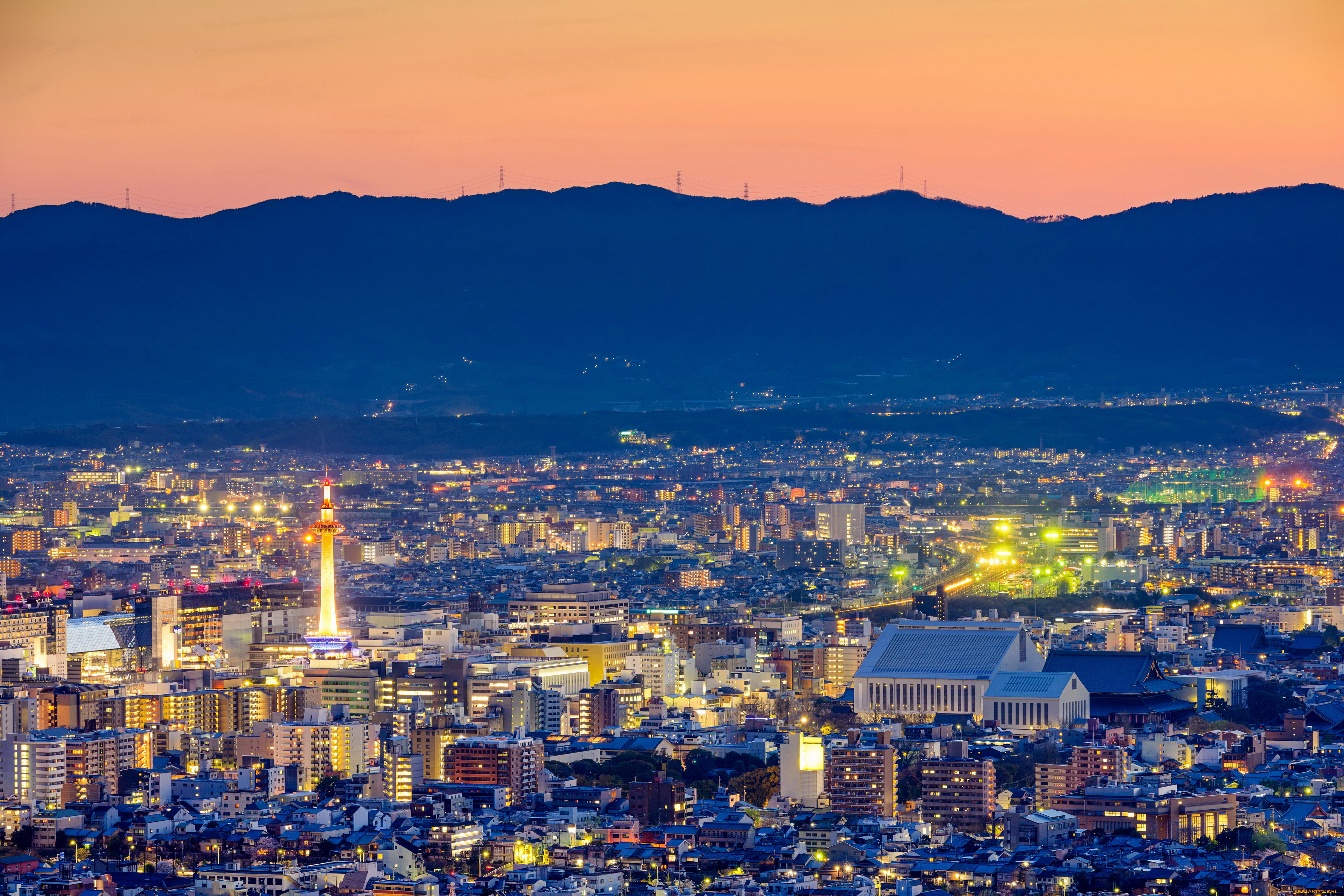 киото, Япония, города, киото, , Япония, киото, мегаполис, панорама, дома, ночь, огни