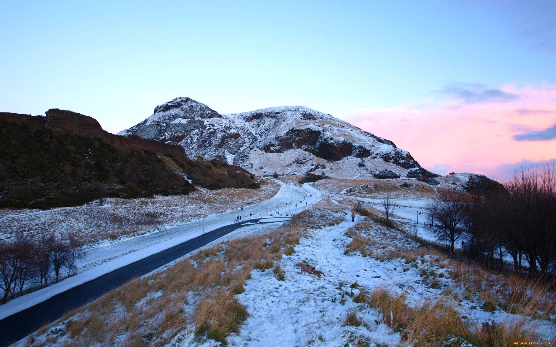 природа, горы, зима, снег, дорога, шотландия
