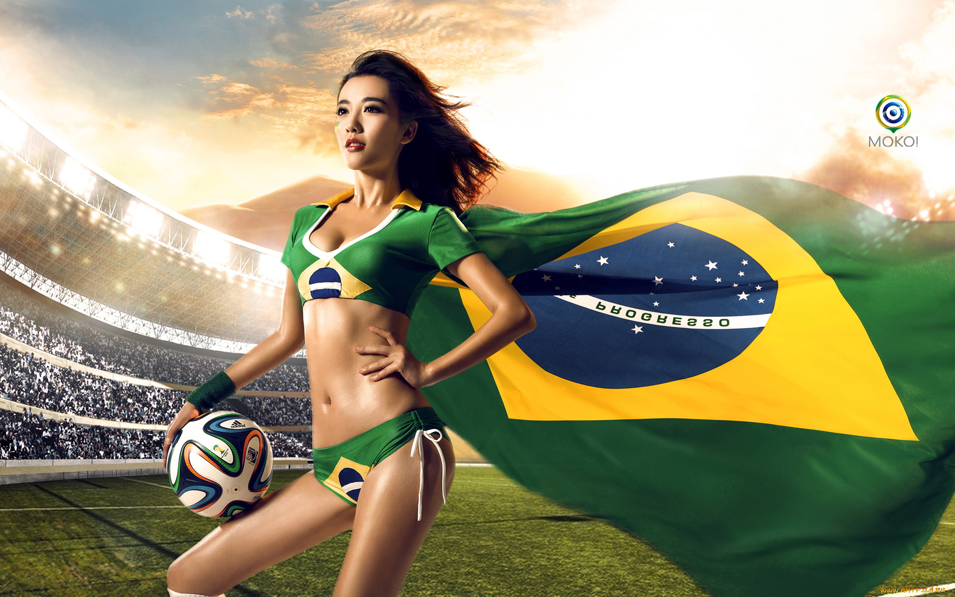 спорт, футбол, чемпионат, мира, бразилия, мяч, взгляд, девушка