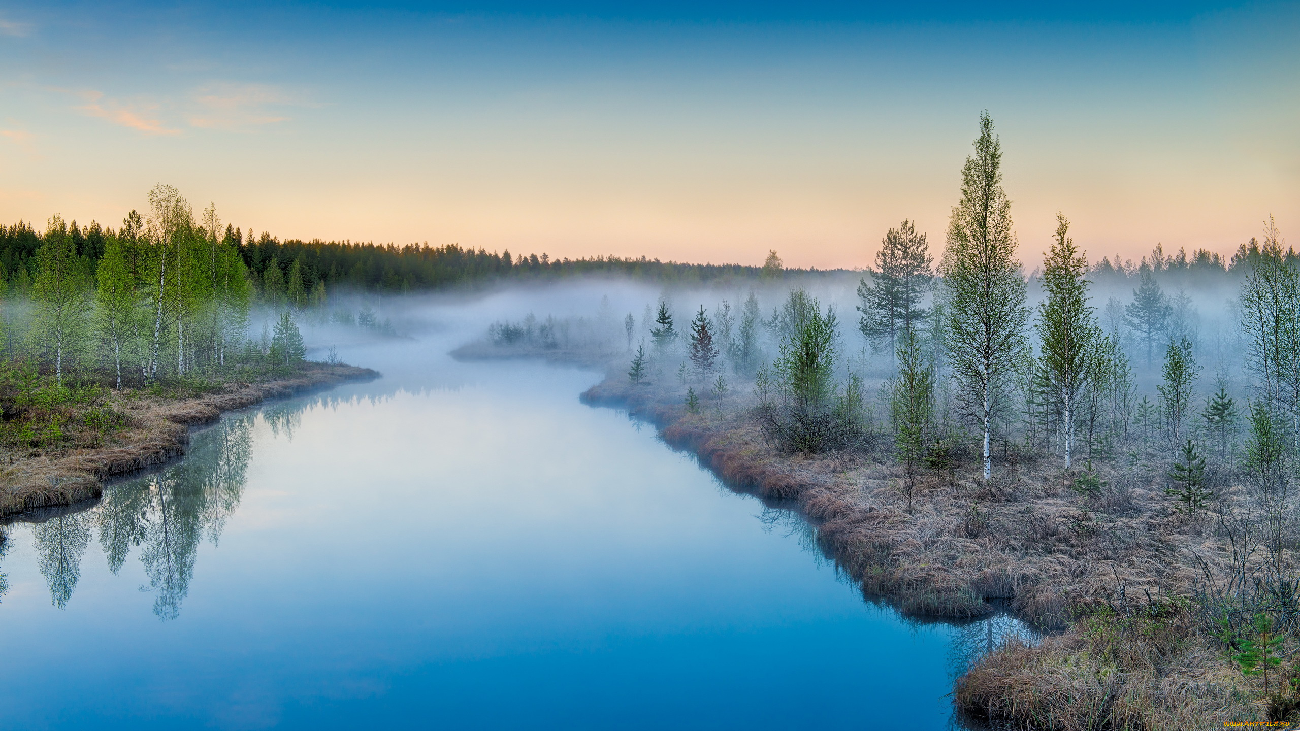 природа, реки, озера, mist, rising, landscape, suomi, sunrise
