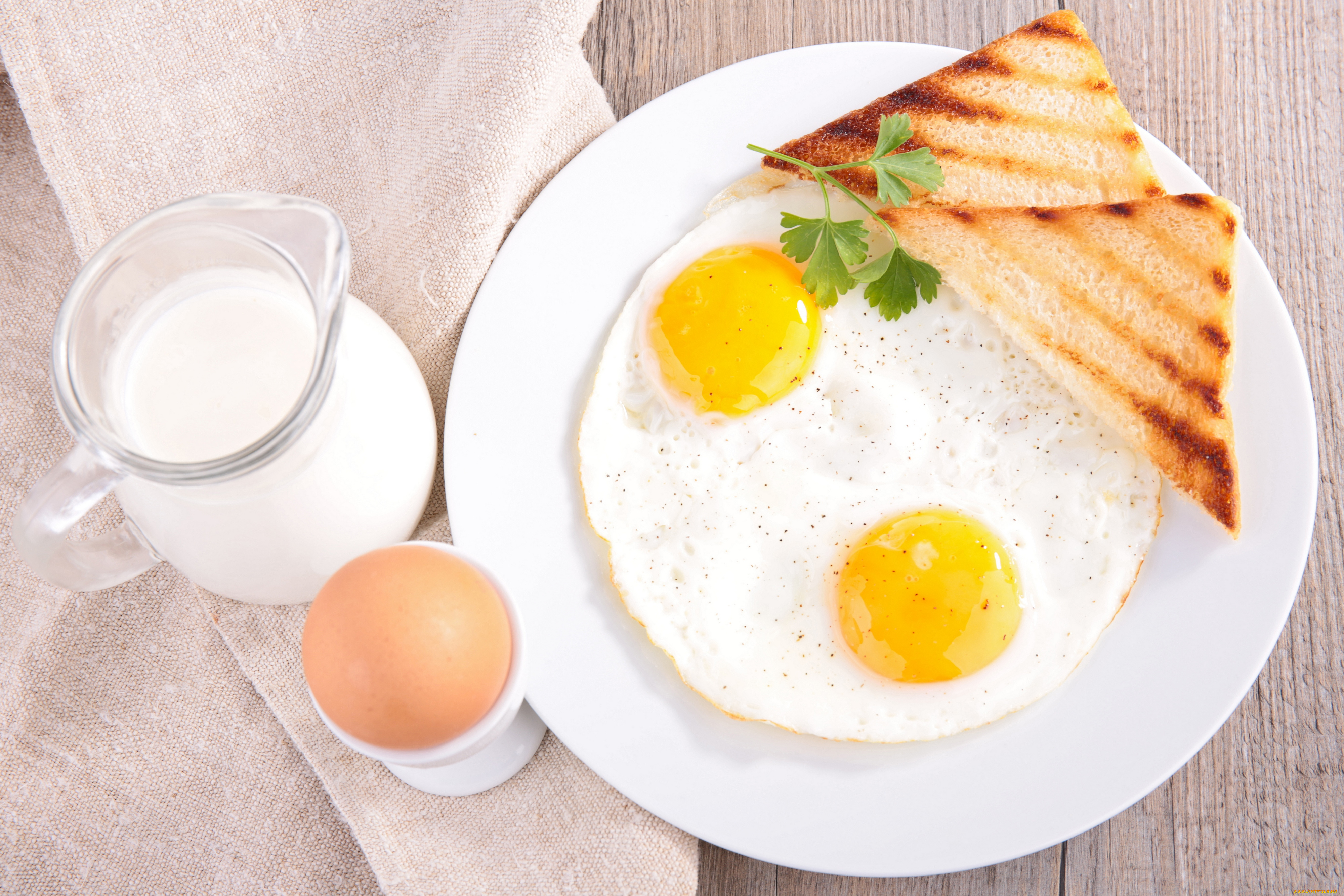 еда, Яичные, блюда, завтрак, хлеб, яйца, молоко, зелень, breakfast, bread, eggs, milk, greens