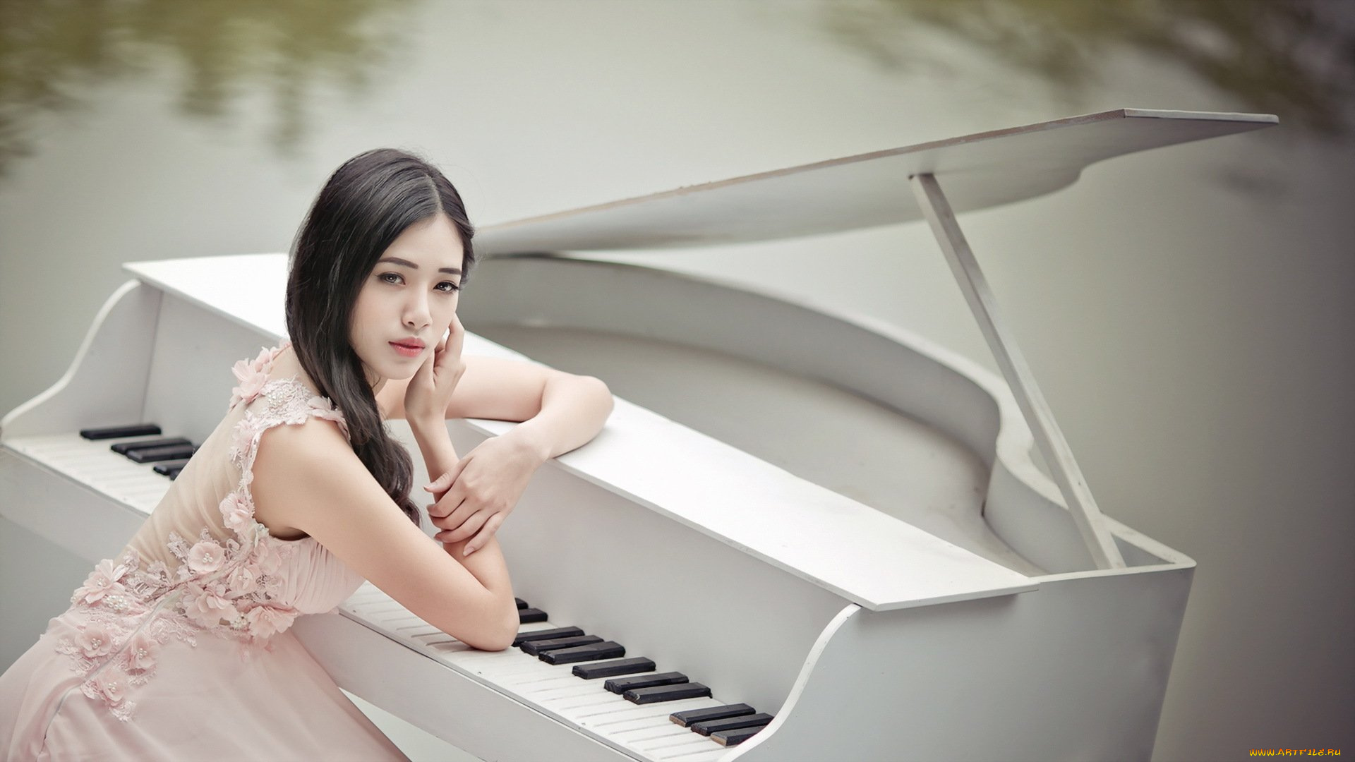 музыка, -другое, взгляд, пианино, азиатка, девушка