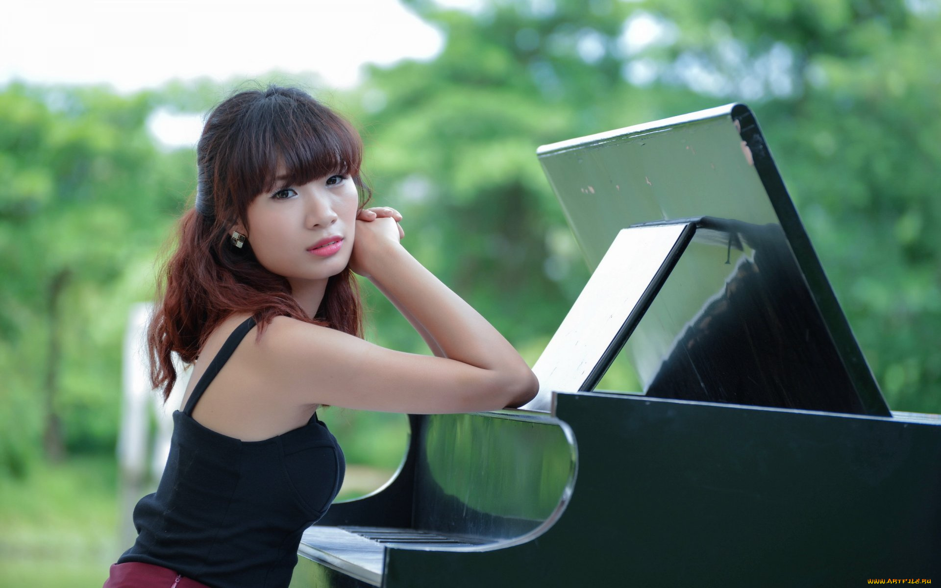 музыка, -другое, взгляд, девушка, азиатка, пианино